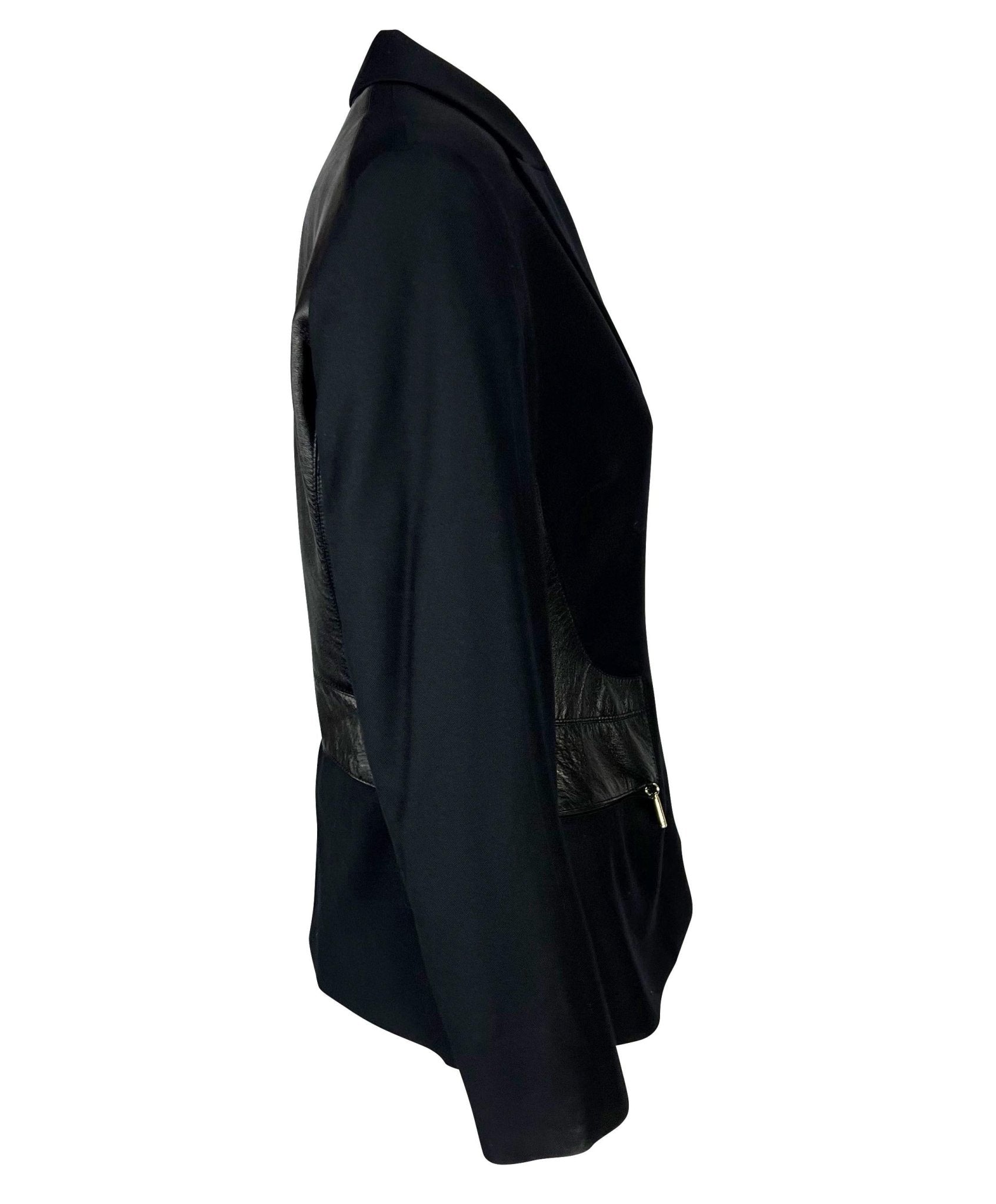 F/W 2001 Gianni Versace by Donatella Black Wool Leather Panel Blazer Jacket - RealList