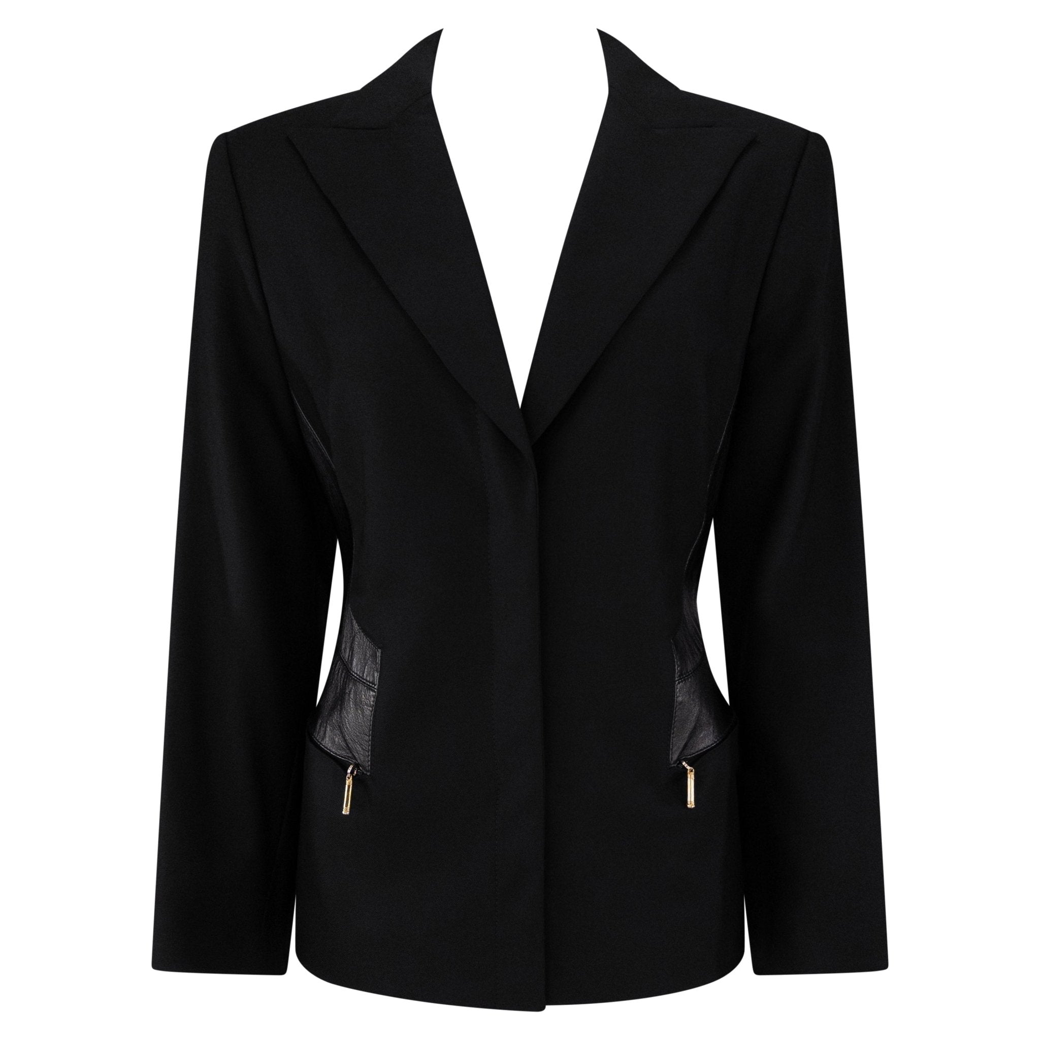 F/W 2001 Gianni Versace by Donatella Black Wool Leather Panel Blazer Jacket - RealList