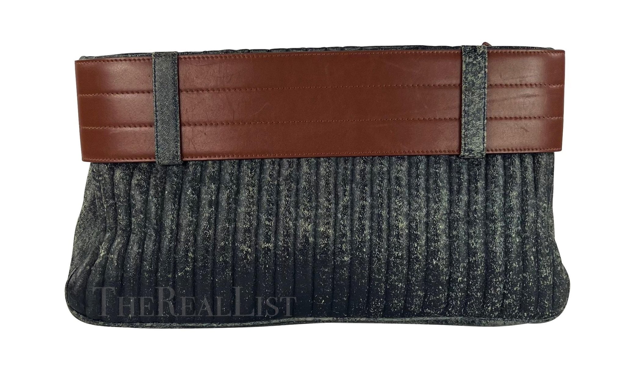 F/W 2001 Gianni Versace by Donatella Blue Distressed Leather Belted Clutch - RealList