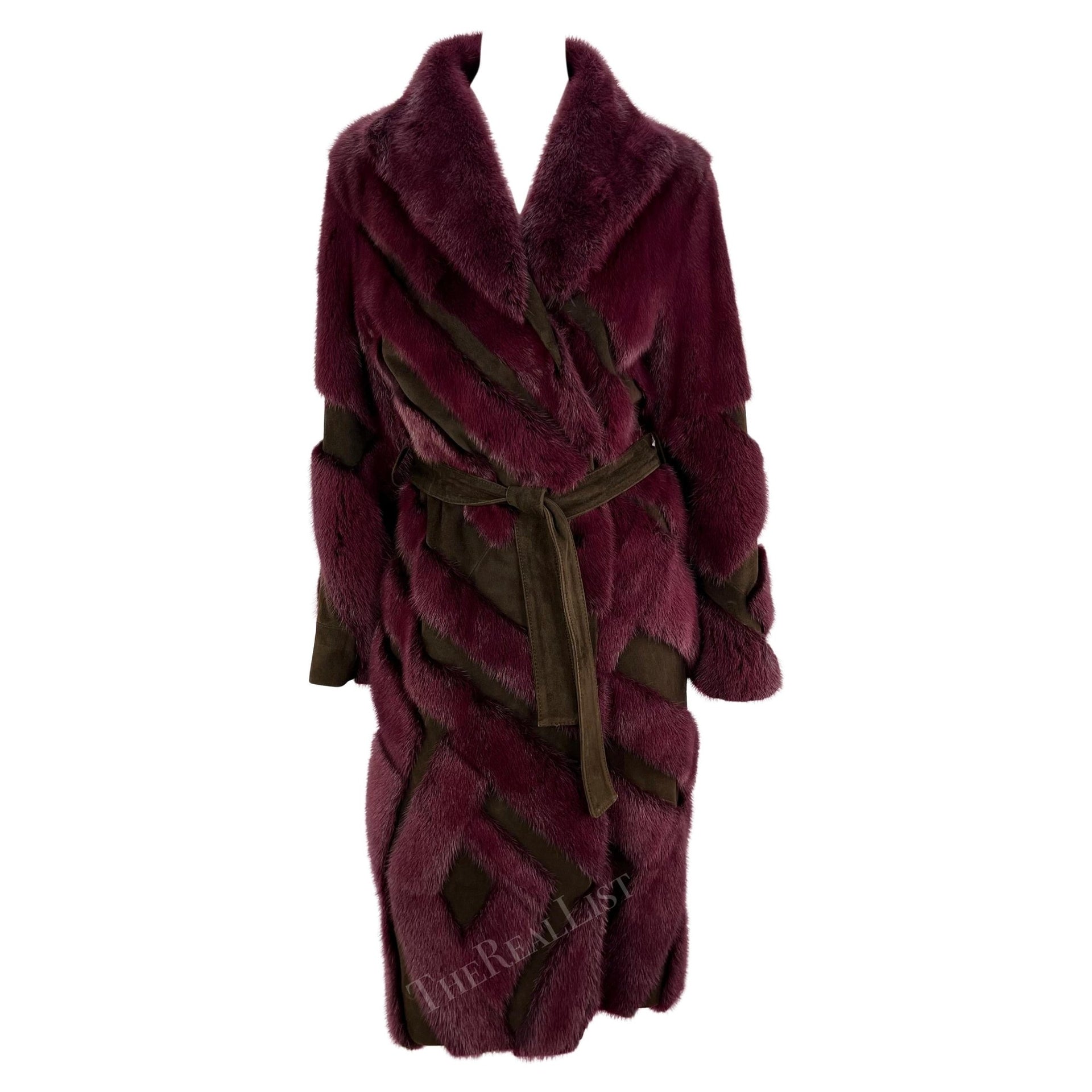 F/W 2001 Gianni Versace by Donatella Purple Mink Fur Brown Suede Trench Coat - RealList