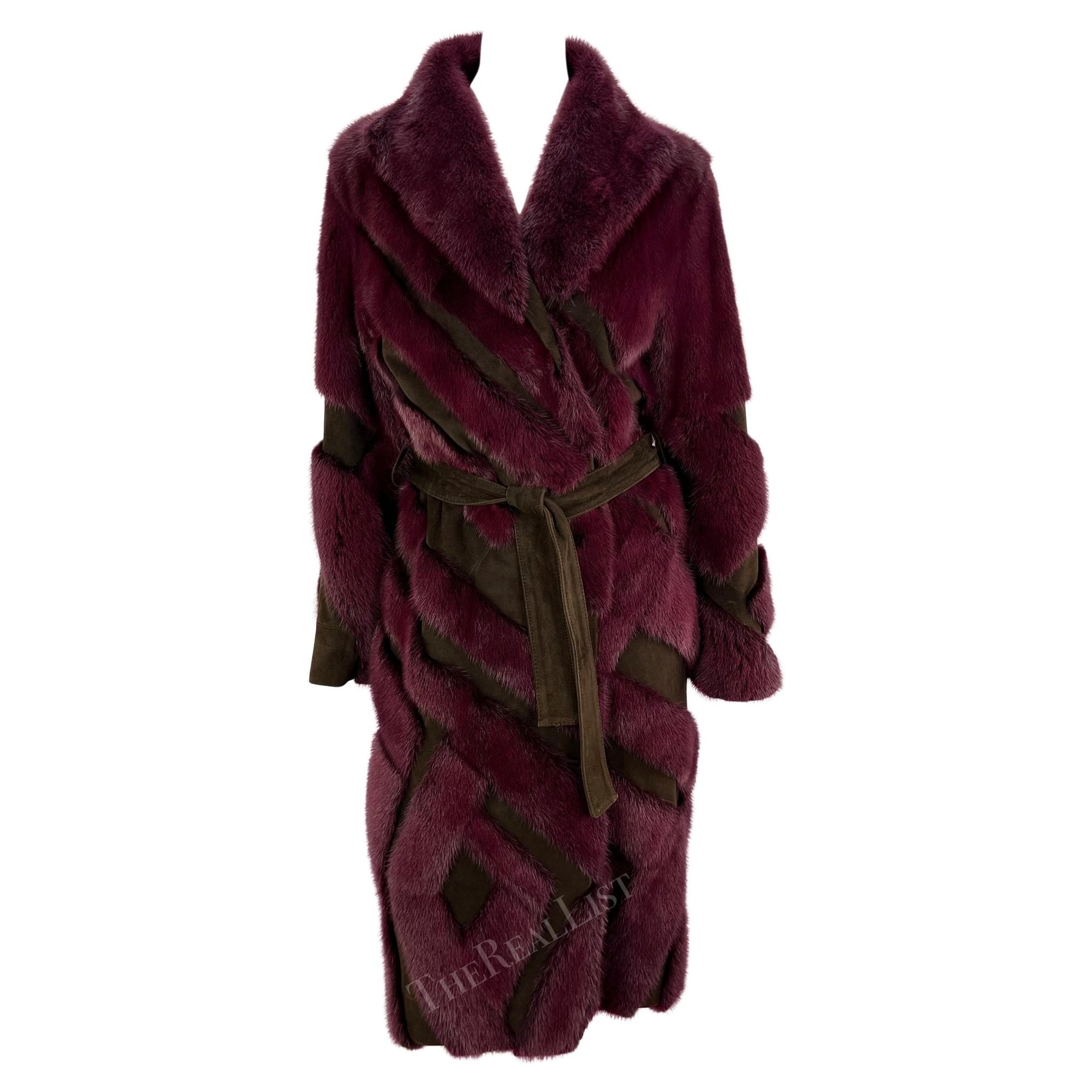 F/W 2001 Gianni Versace by Donatella Purple Mink Fur Brown Suede Trench Coat - RealList