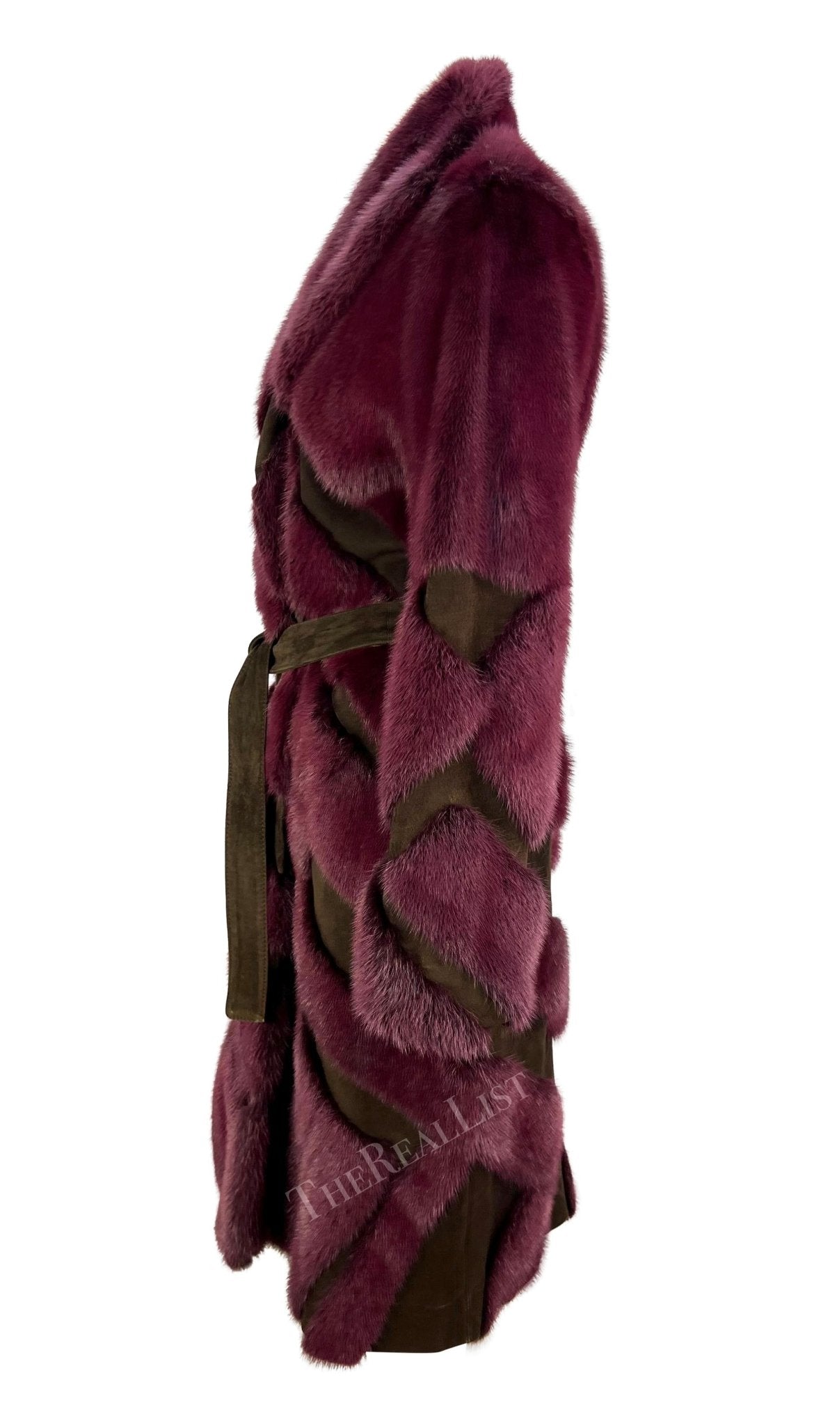 F/W 2001 Gianni Versace by Donatella Purple Mink Fur Brown Suede Trench Coat - RealList