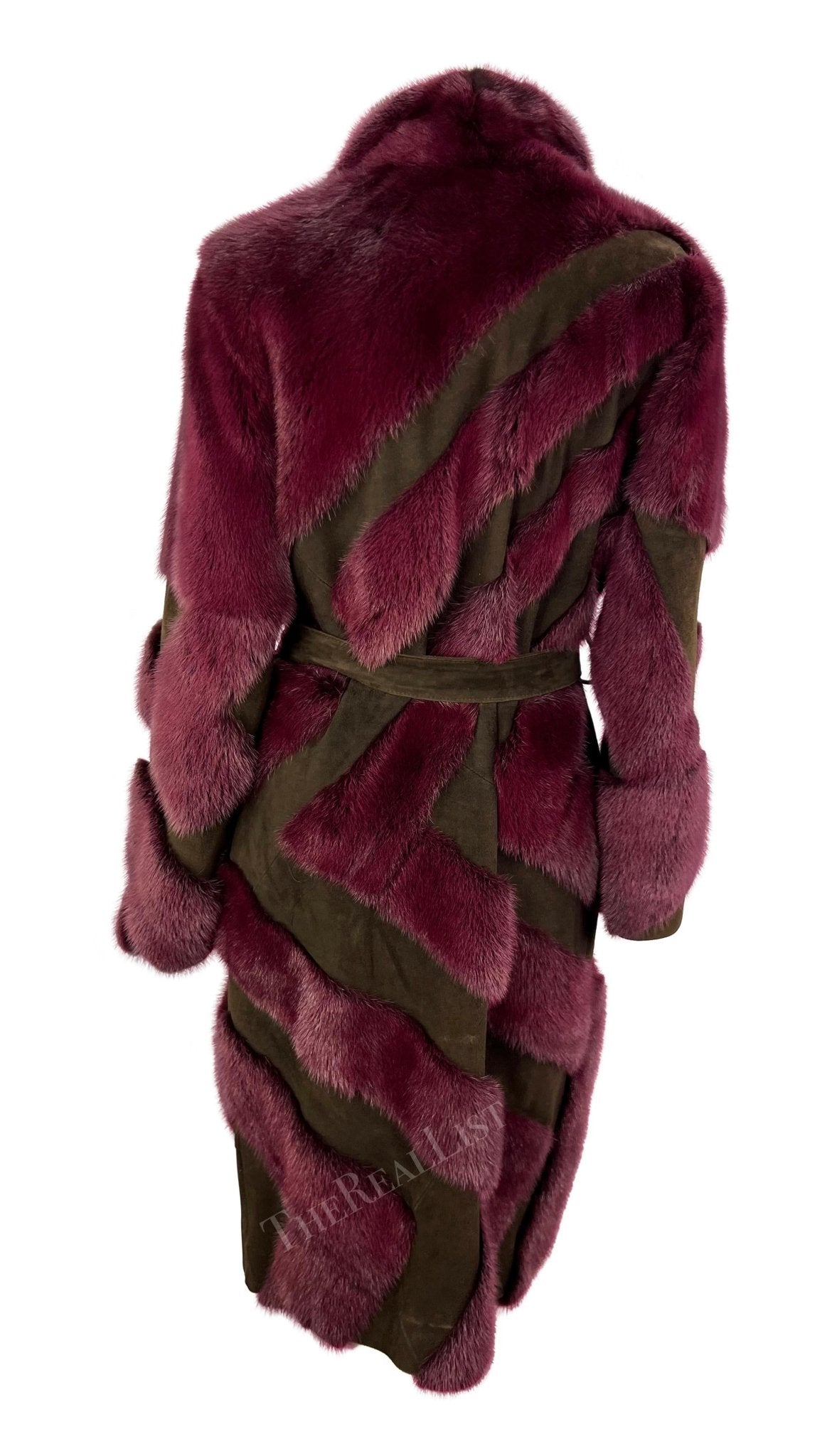 F/W 2001 Gianni Versace by Donatella Purple Mink Fur Brown Suede Trench Coat - RealList