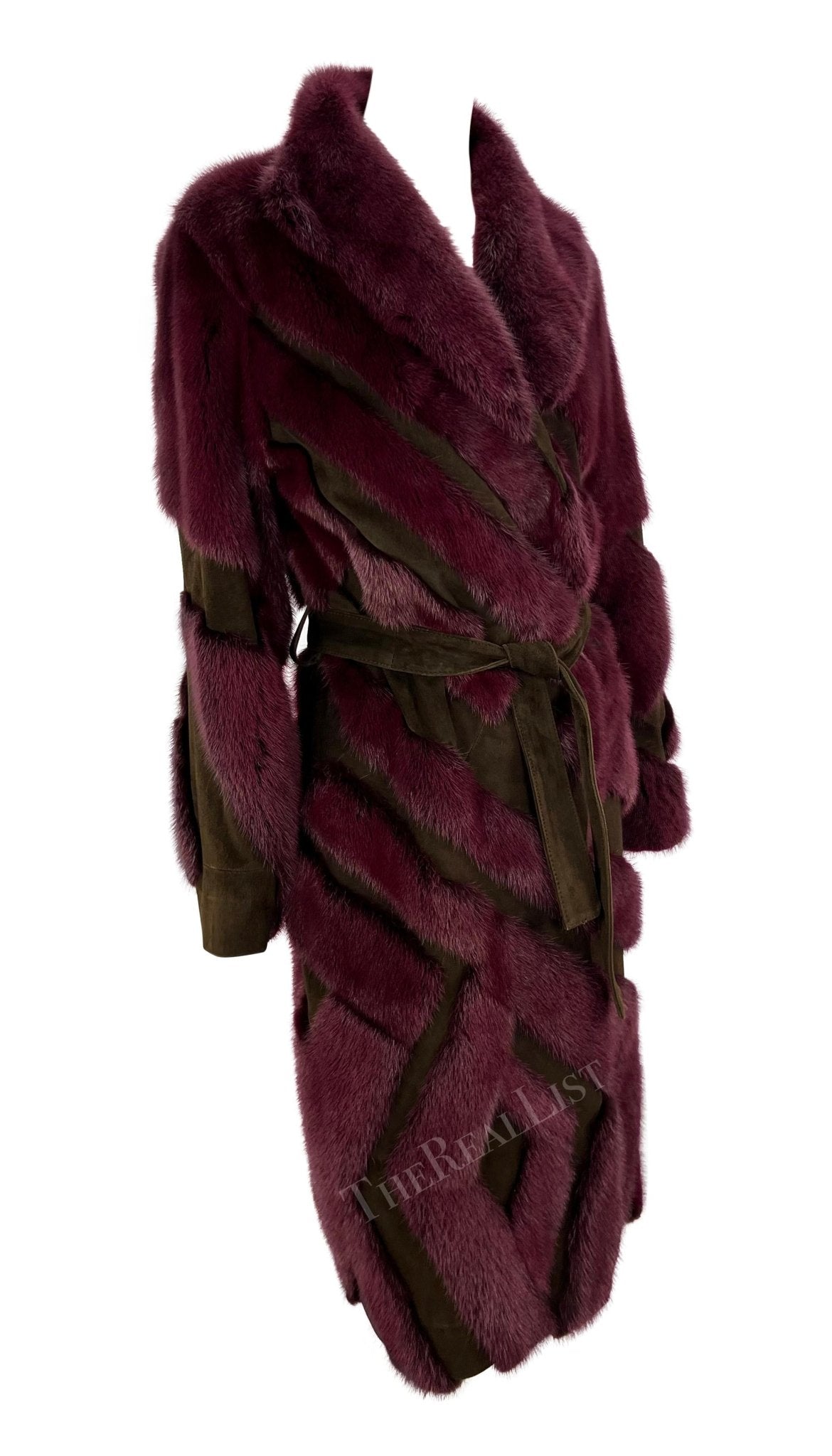 F/W 2001 Gianni Versace by Donatella Purple Mink Fur Brown Suede Trench Coat - RealList