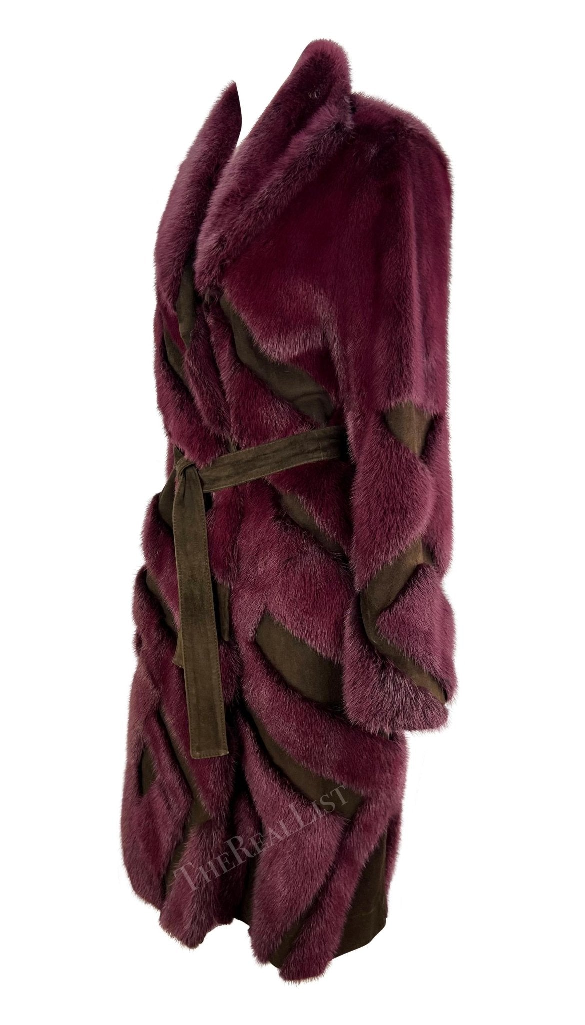 F/W 2001 Gianni Versace by Donatella Purple Mink Fur Brown Suede Trench Coat - RealList