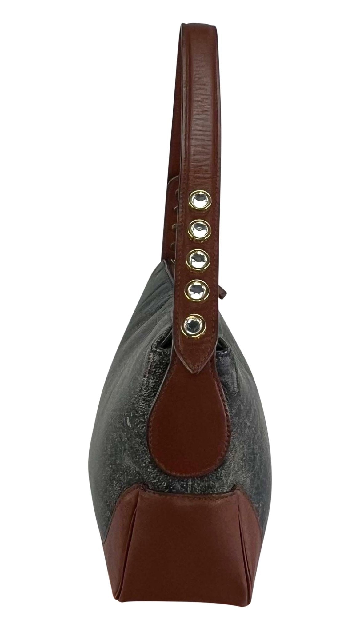 F/W 2001 Gianni Versace by Donatella Rhinestone Blue Distressed Shoulder Bag - RealList