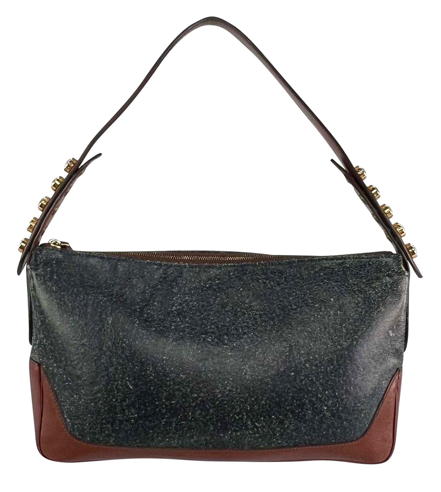 F/W 2001 Gianni Versace by Donatella Rhinestone Blue Distressed Shoulder Bag - RealList