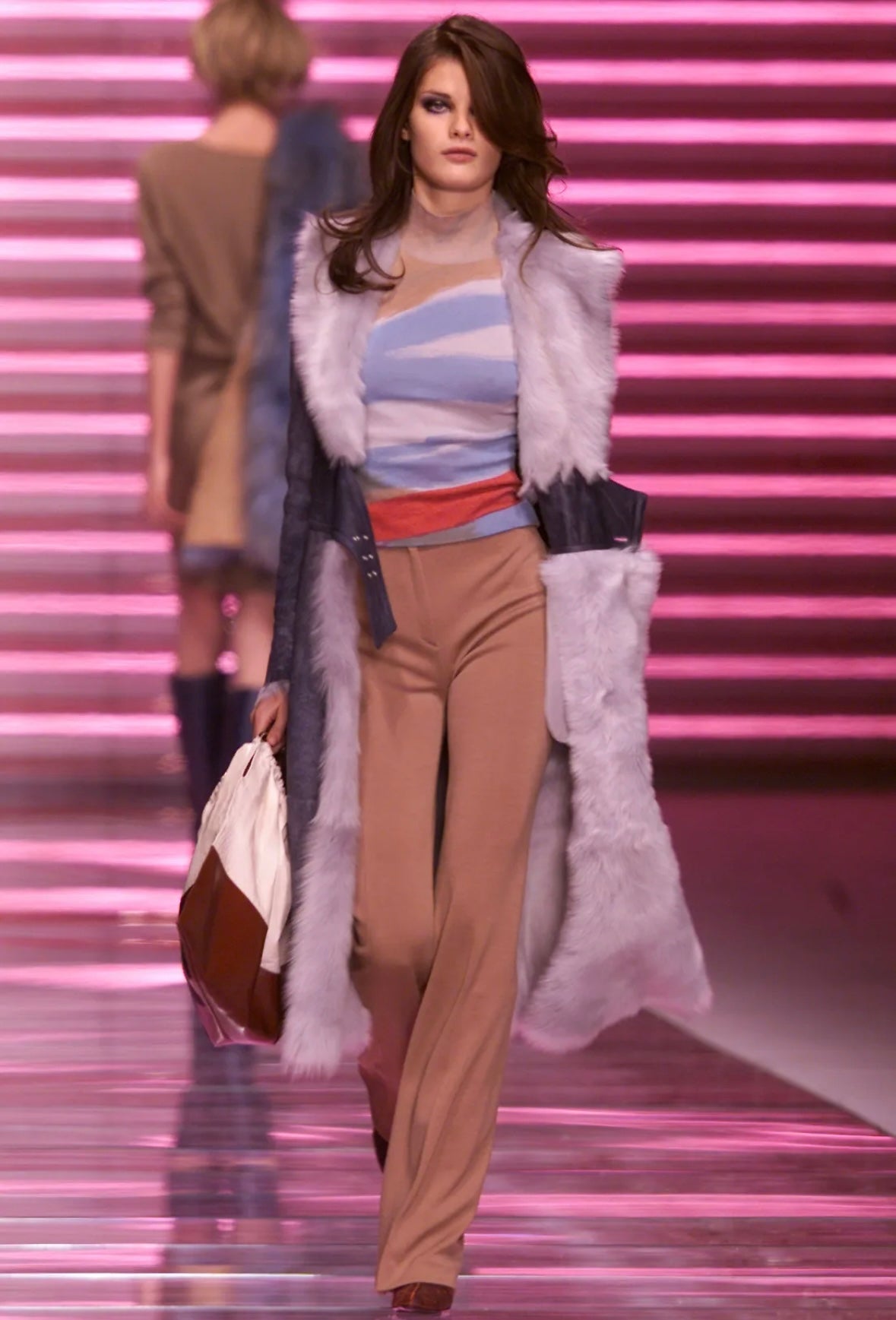 F/W 2001 Gianni Versace by Donatella Runway Navy Shearling Trench Coat - RealList