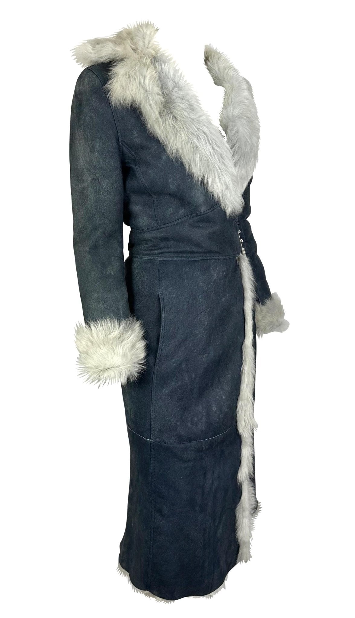 F/W 2001 Gianni Versace by Donatella Runway Navy Shearling Trench Coat - RealList