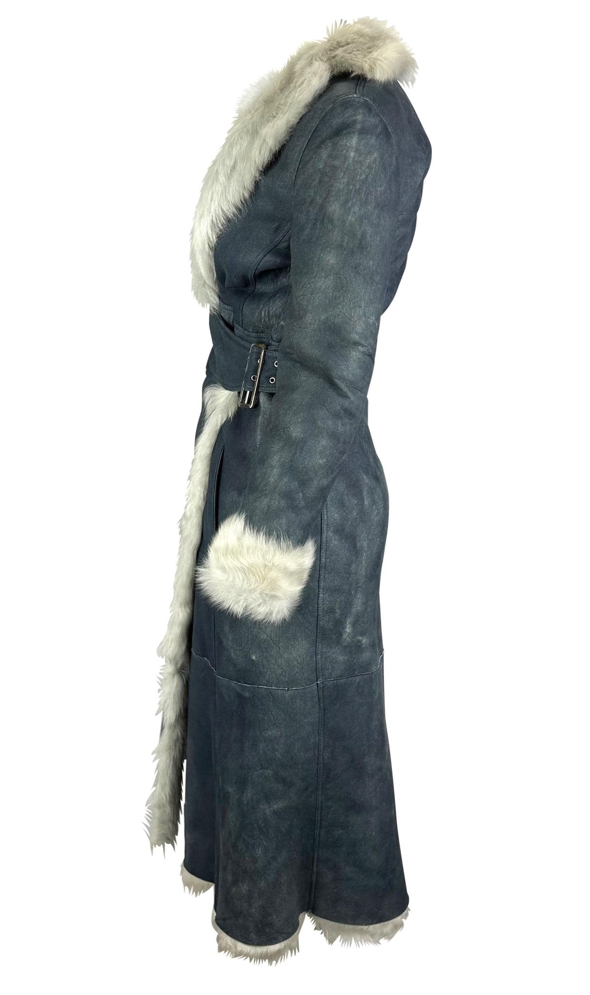 F/W 2001 Gianni Versace by Donatella Runway Navy Shearling Trench Coat - RealList
