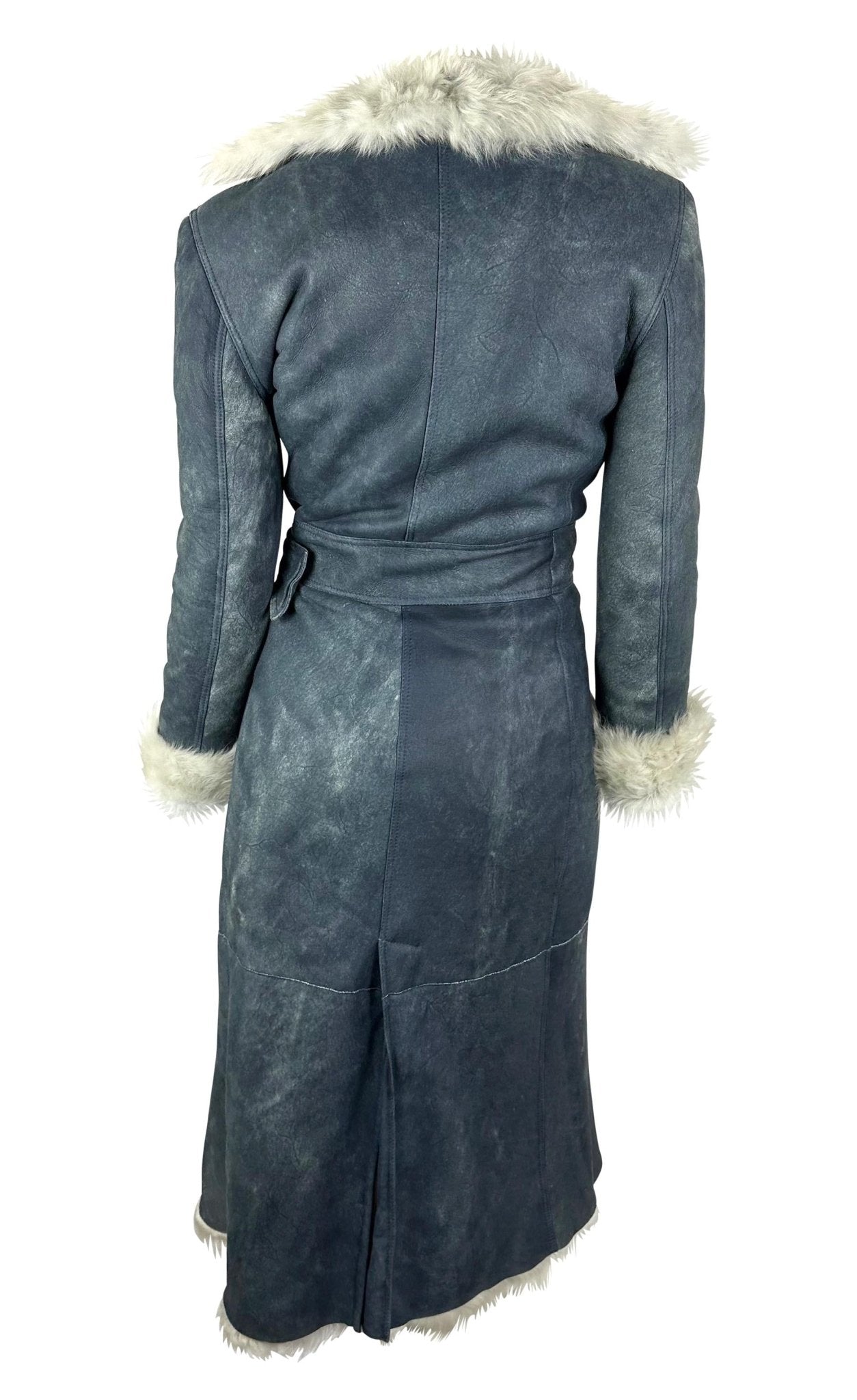 F/W 2001 Gianni Versace by Donatella Runway Navy Shearling Trench Coat - RealList