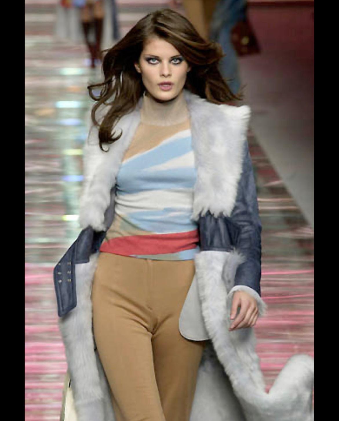 F/W 2001 Gianni Versace by Donatella Runway Navy Shearling Trench Coat - RealList