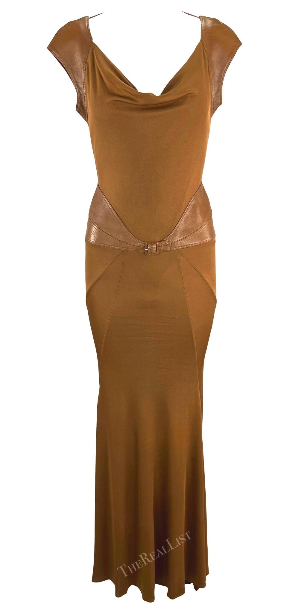 F/W 2001 Gianni Versace by Donatella Runway Saddle Brown Leather Backless Gown - RealList