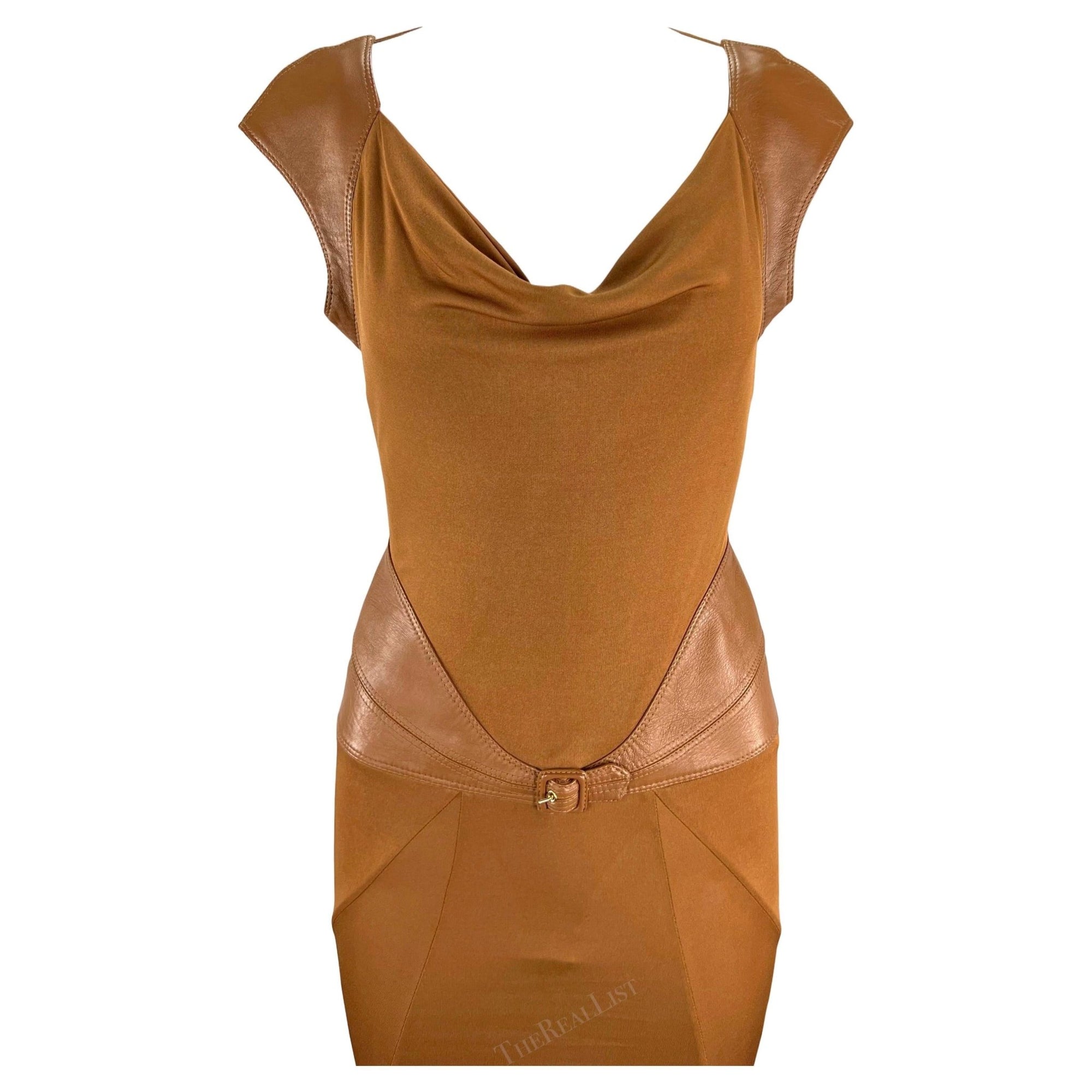 F/W 2001 Gianni Versace by Donatella Runway Saddle Brown Leather Backless Gown - RealList