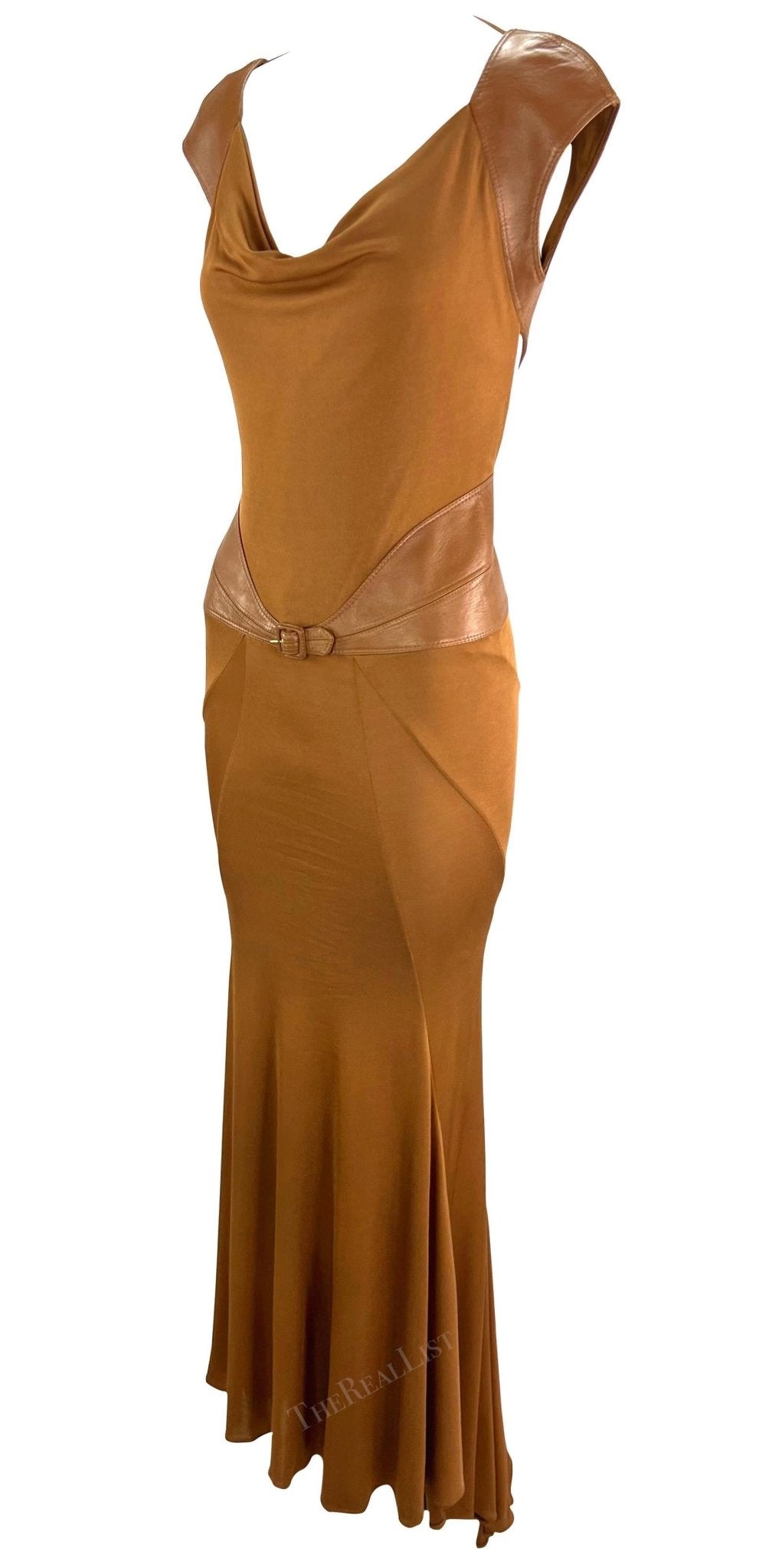 F/W 2001 Gianni Versace by Donatella Runway Saddle Brown Leather Backless Gown - RealList