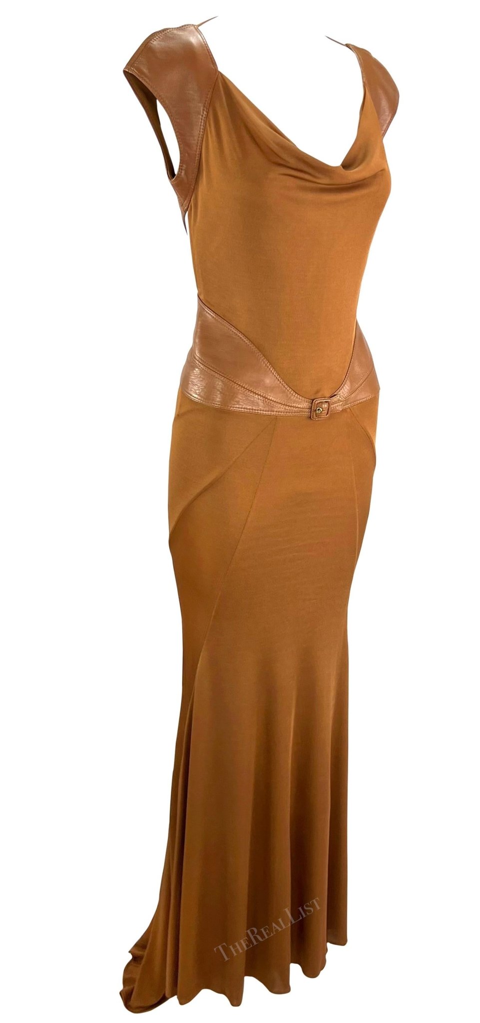 F/W 2001 Gianni Versace by Donatella Runway Saddle Brown Leather Backless Gown - RealList