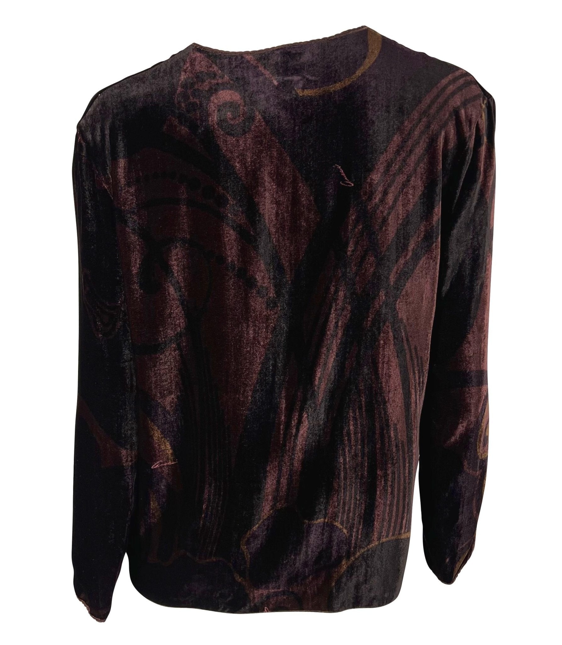 F/W 2001 Gucci by Tom Ford Brown Velvet Logo Print Plunging Tunic Top - RealList