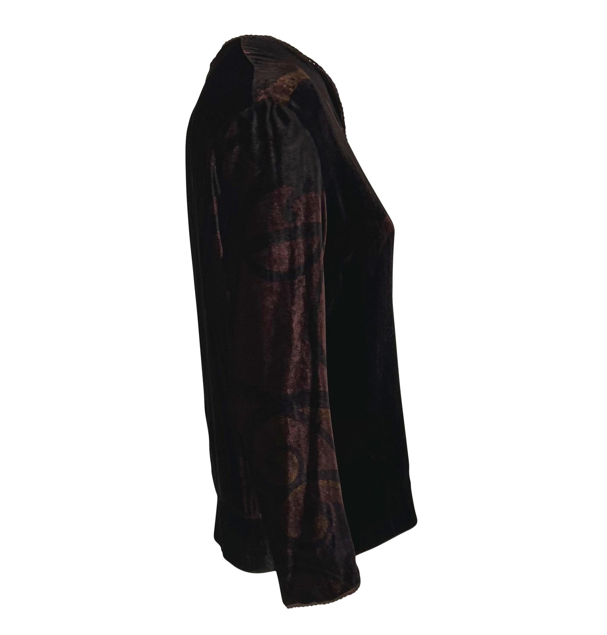 F/W 2001 Gucci by Tom Ford Brown Velvet Logo Print Plunging Tunic Top - RealList