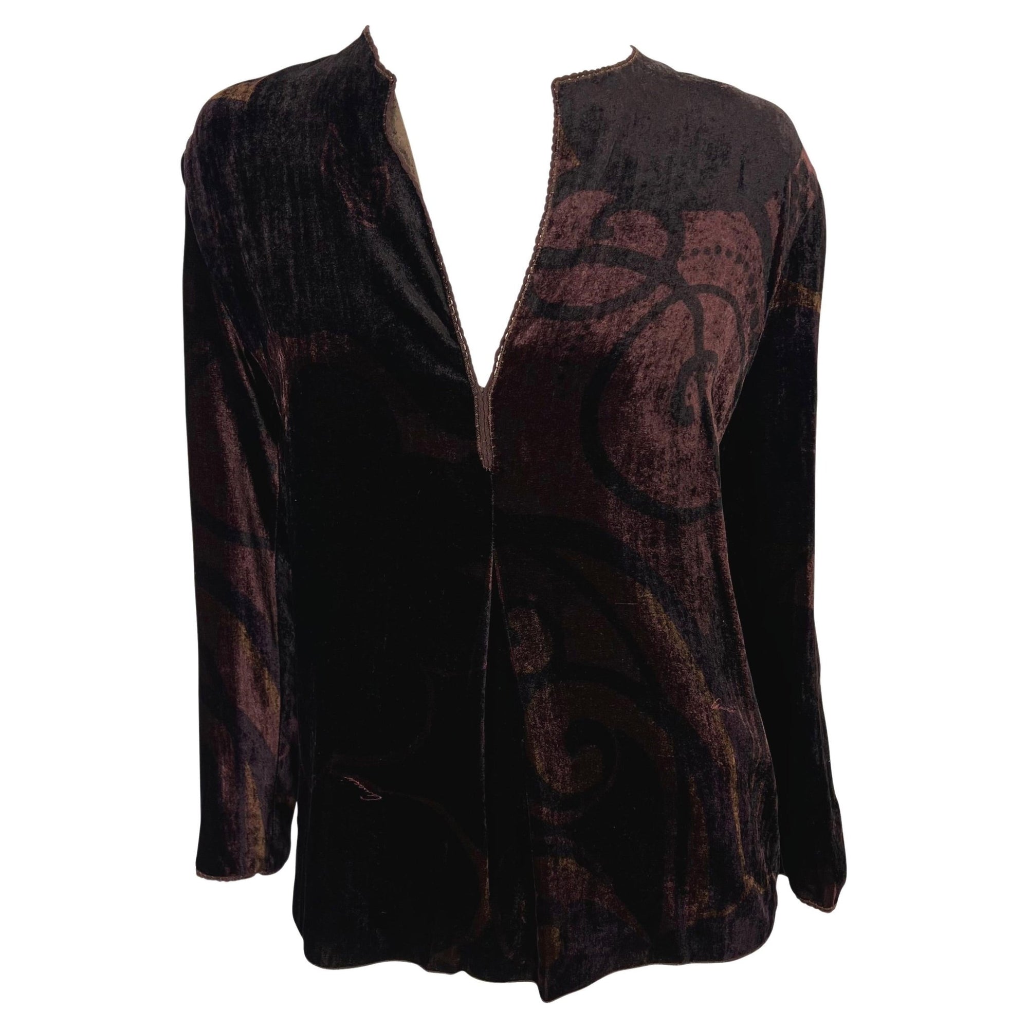 F/W 2001 Gucci by Tom Ford Brown Velvet Logo Print Plunging Tunic Top - RealList