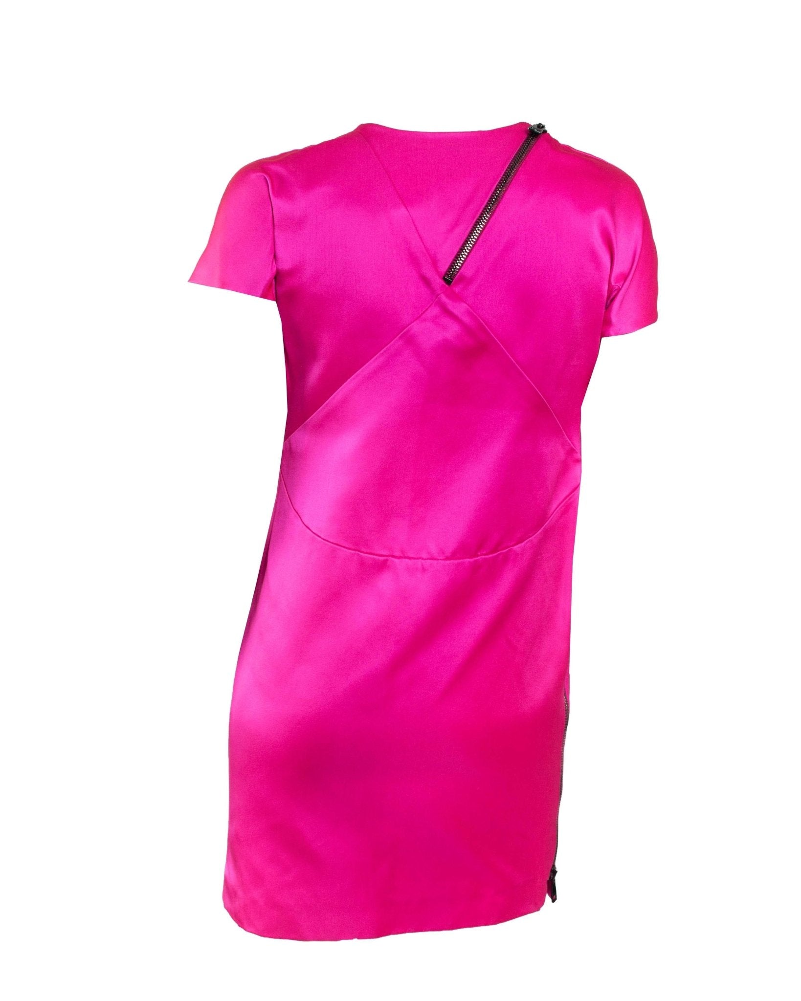 F/W 2001 Gucci by Tom Ford Hot Pink Silk Satin Zipper Mini Dress Runway - RealList