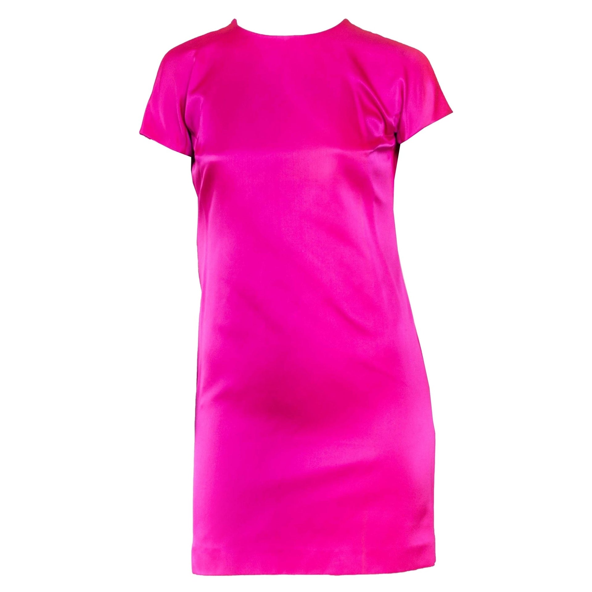 F/W 2001 Gucci by Tom Ford Hot Pink Silk Satin Zipper Mini Dress Runway - RealList