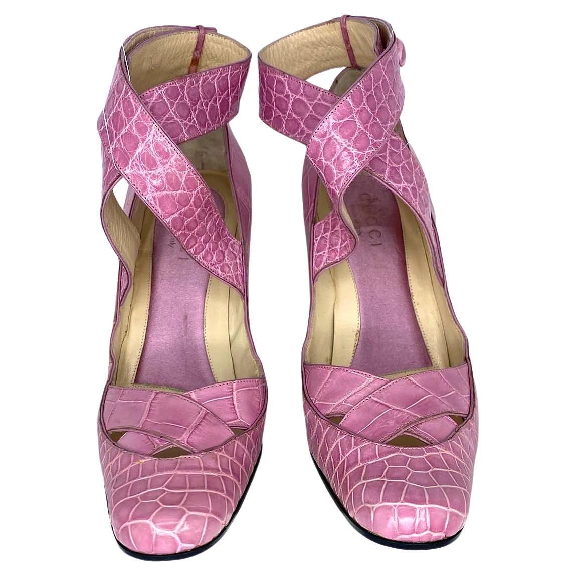 F/W 2001 Gucci by Tom Ford Pink Alligator Ballet Style 5" Heels - RealList