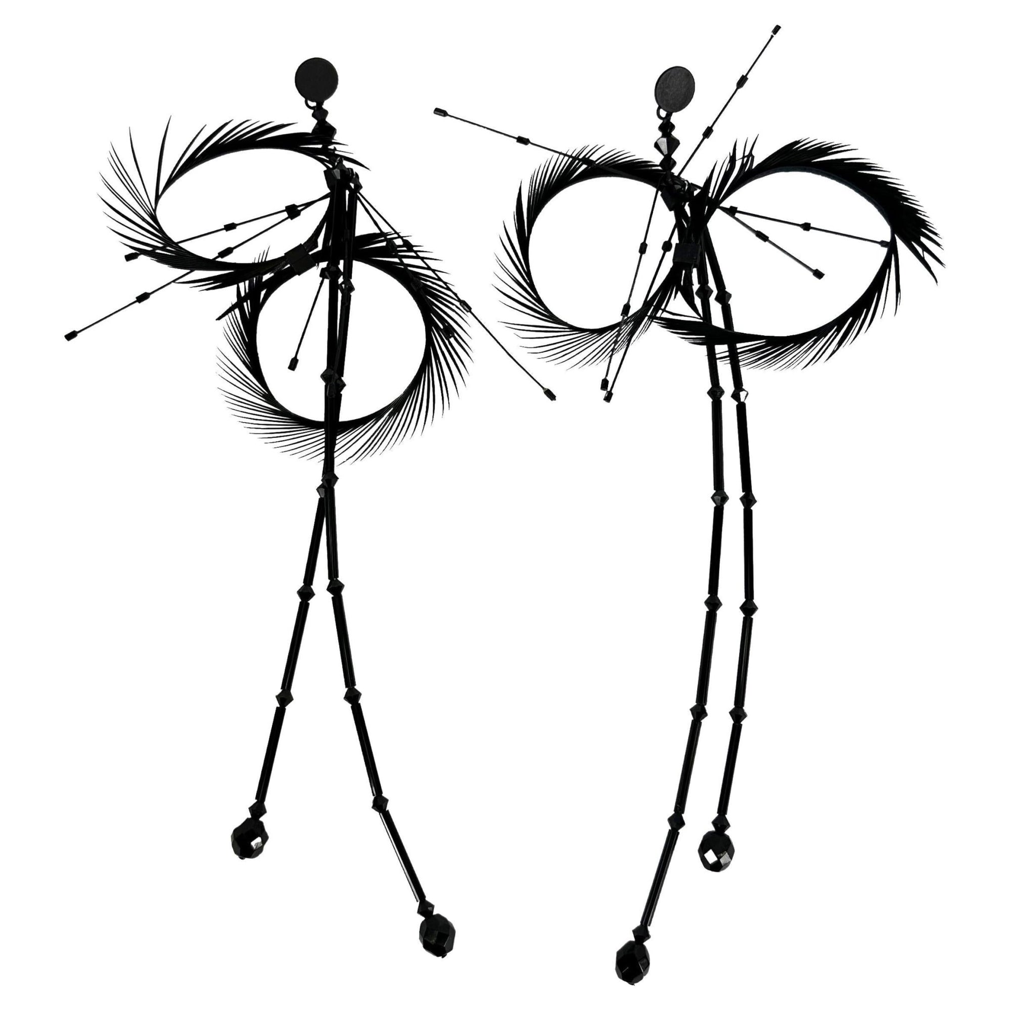 F/W 2001 Gucci by Tom Ford Runway Ad Black Beaded Feather Pendant Earrings - RealList