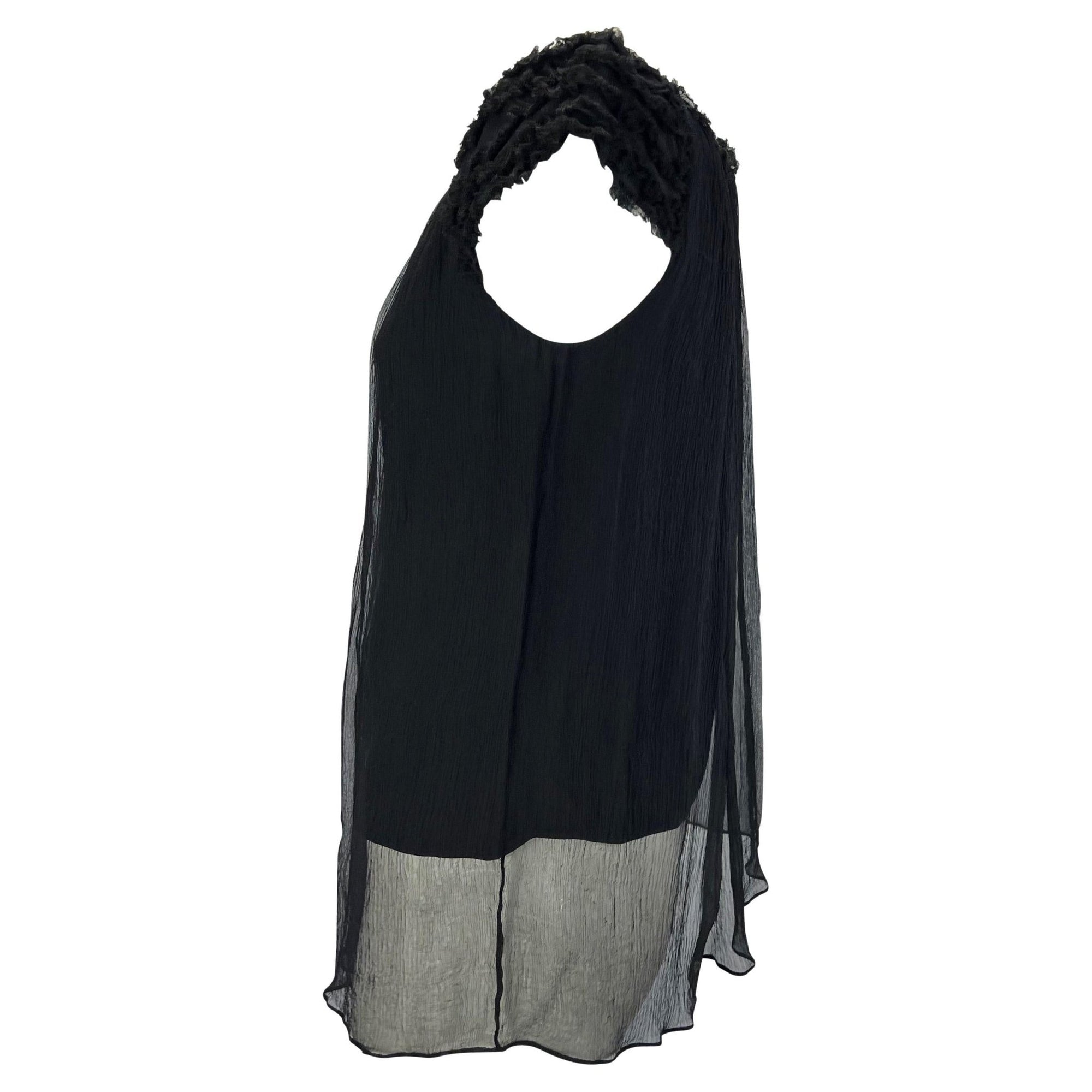 F/W 2001 Gucci by Tom Ford Runway Black Crepe Silk Chiffon Sheer Blouse - RealList