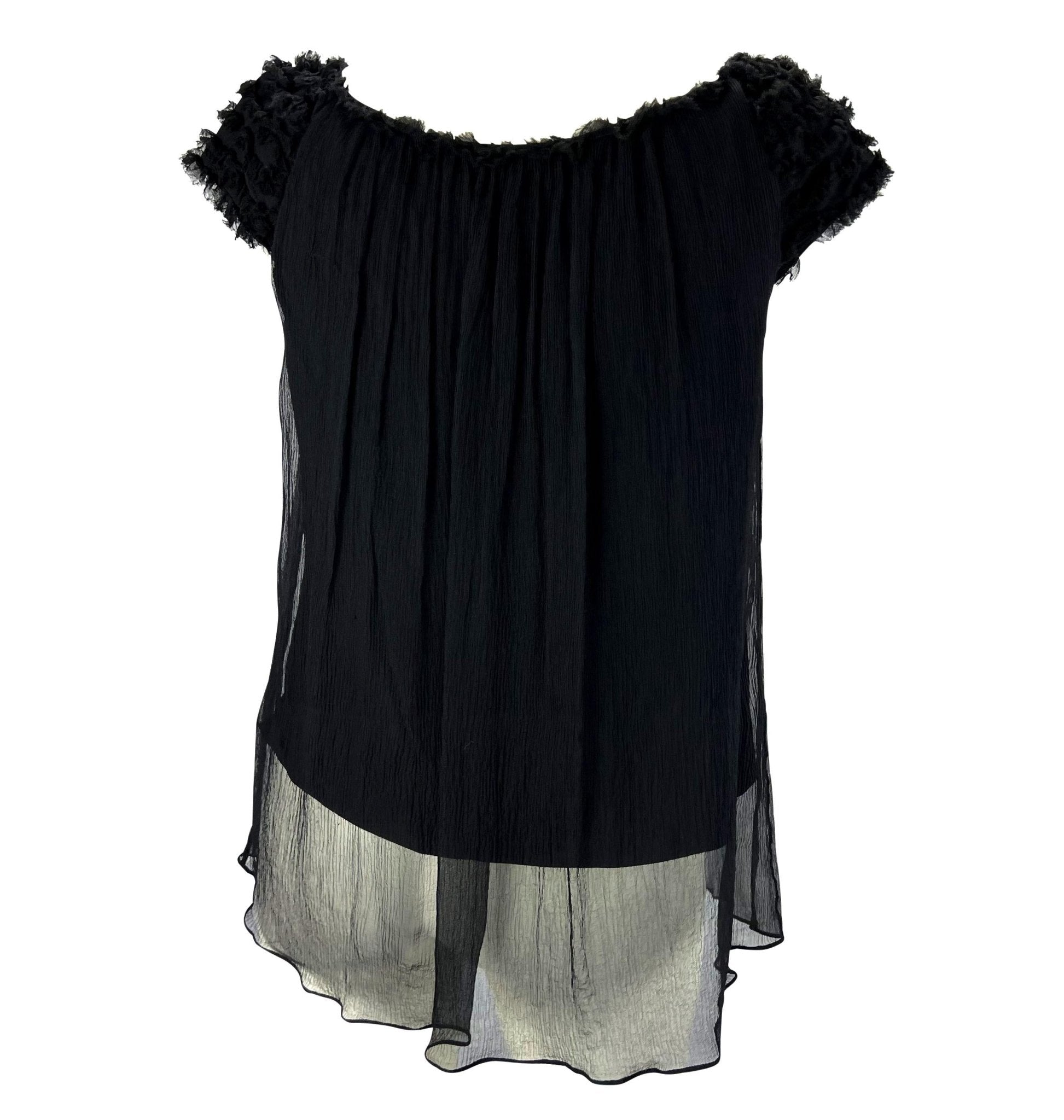 F/W 2001 Gucci by Tom Ford Runway Black Crepe Silk Chiffon Sheer Blouse - RealList