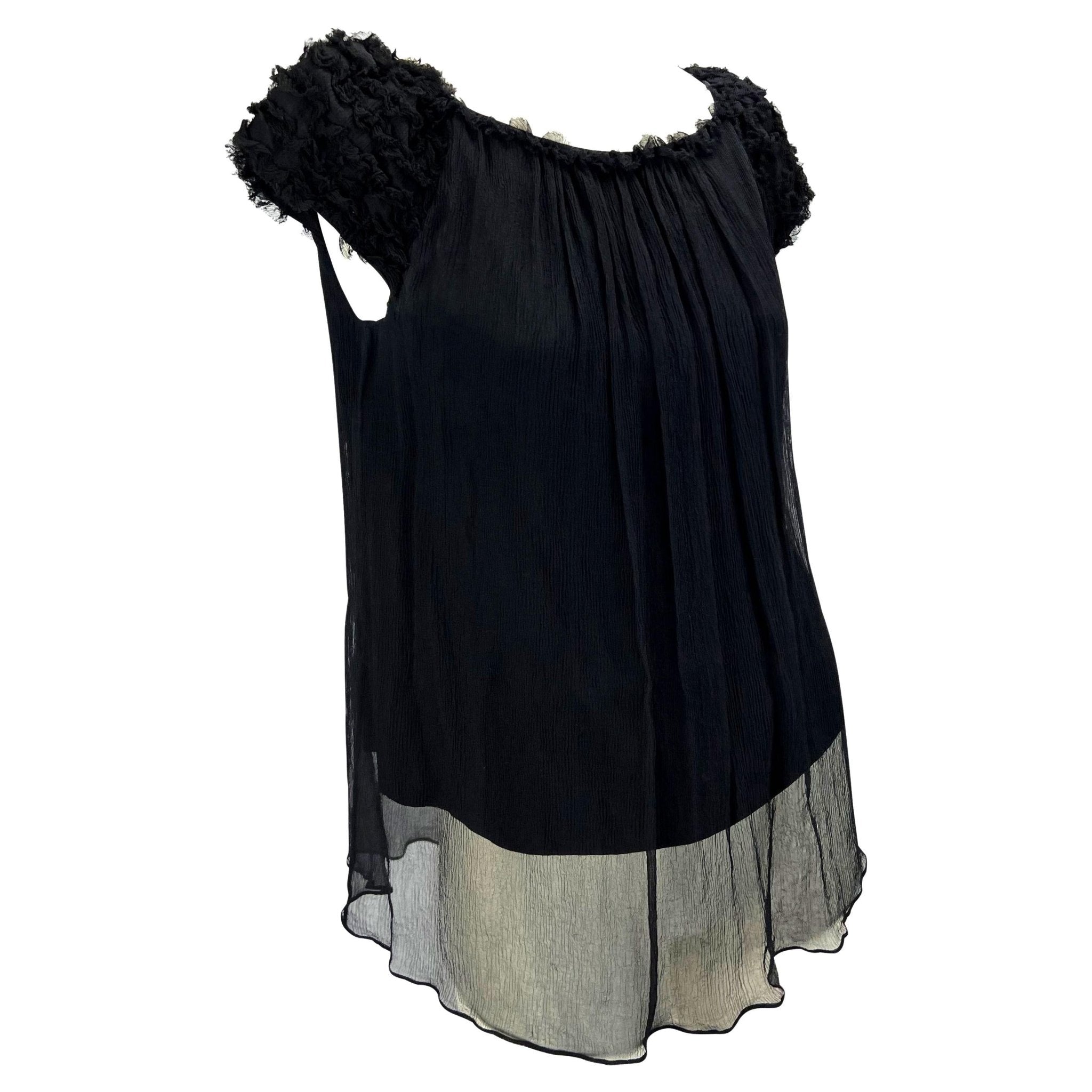 F/W 2001 Gucci by Tom Ford Runway Black Crepe Silk Chiffon Sheer Blouse - RealList