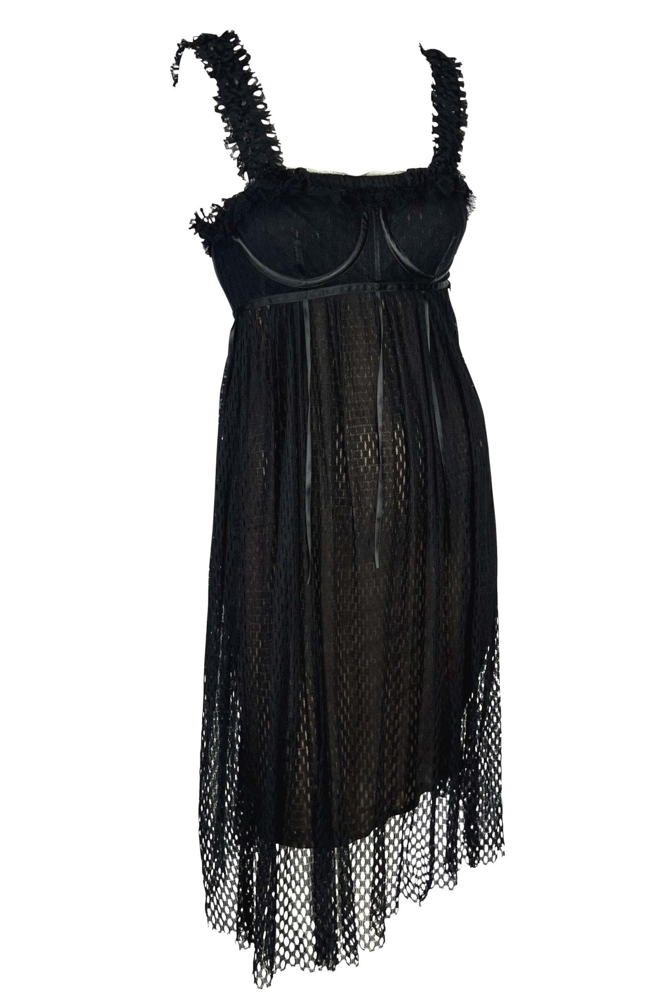 F/W 2001 Gucci by Tom Ford Runway Black Mesh External Bralette Babydoll Dress - RealList