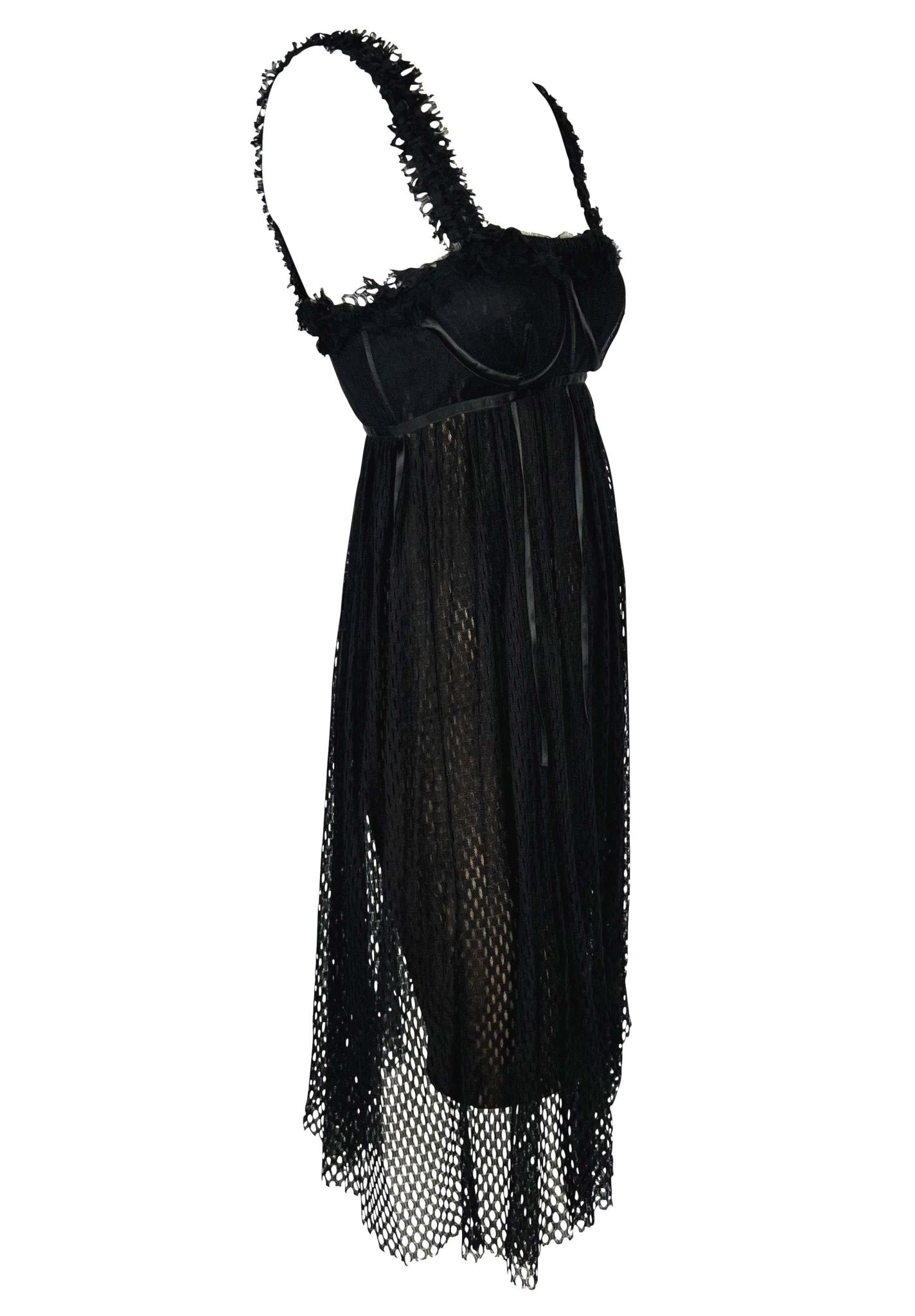 F/W 2001 Gucci by Tom Ford Runway Black Mesh External Bralette Babydoll Dress - RealList