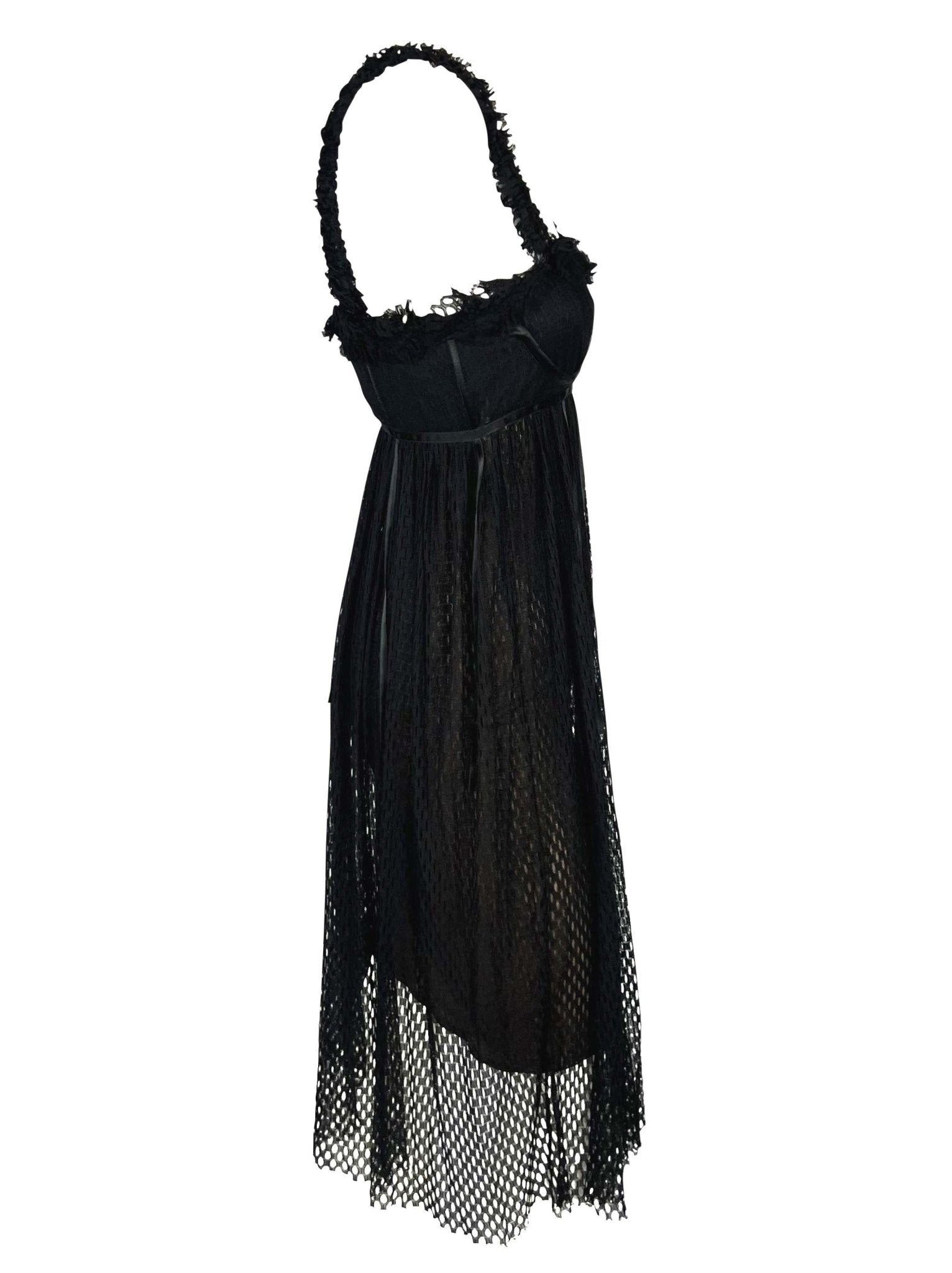 F/W 2001 Gucci by Tom Ford Runway Black Mesh External Bralette Babydoll Dress - RealList