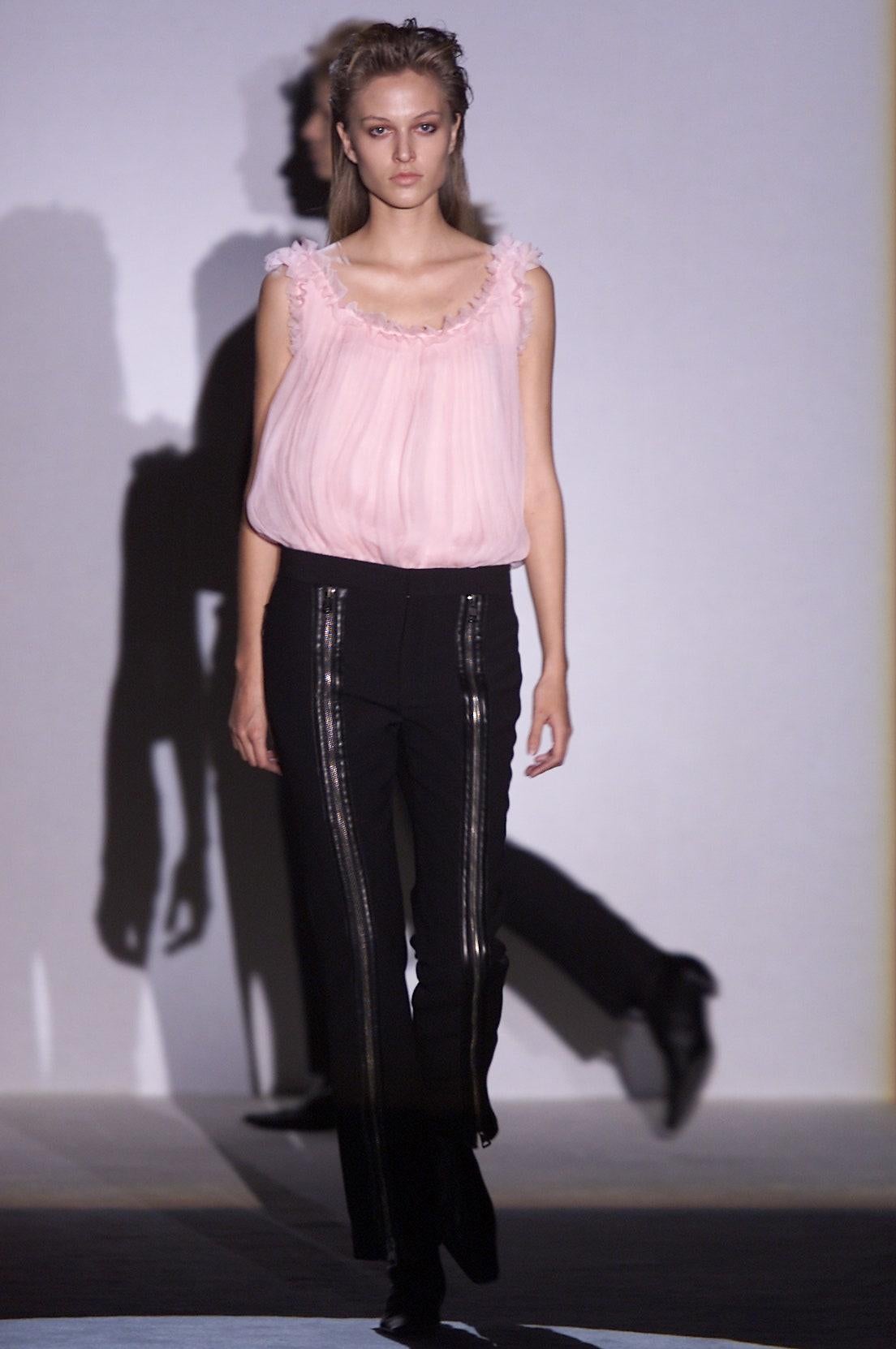 F/W 2001 Gucci by Tom Ford Runway Double Zip - Up Leather Pocket Black Wool Pants - RealList