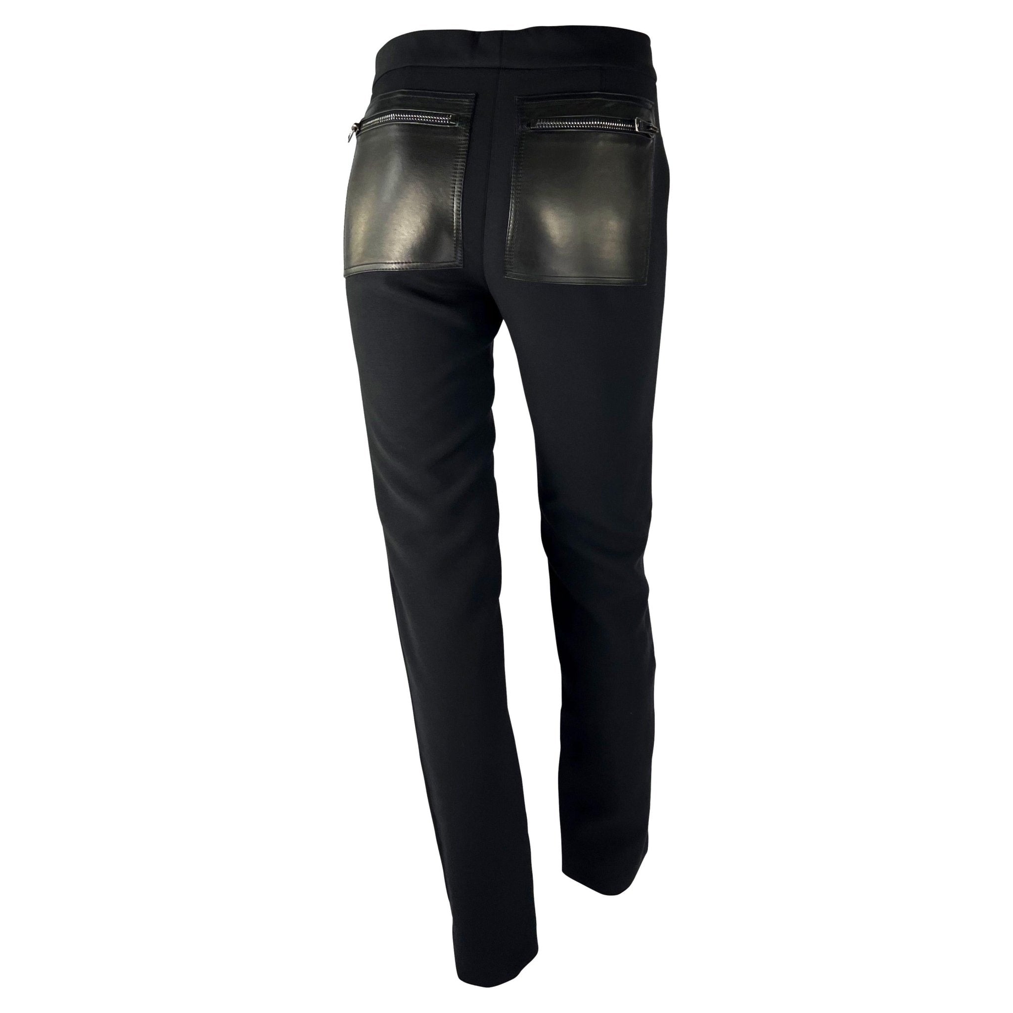 F/W 2001 Gucci by Tom Ford Runway Double Zip - Up Leather Pocket Black Wool Pants - RealList