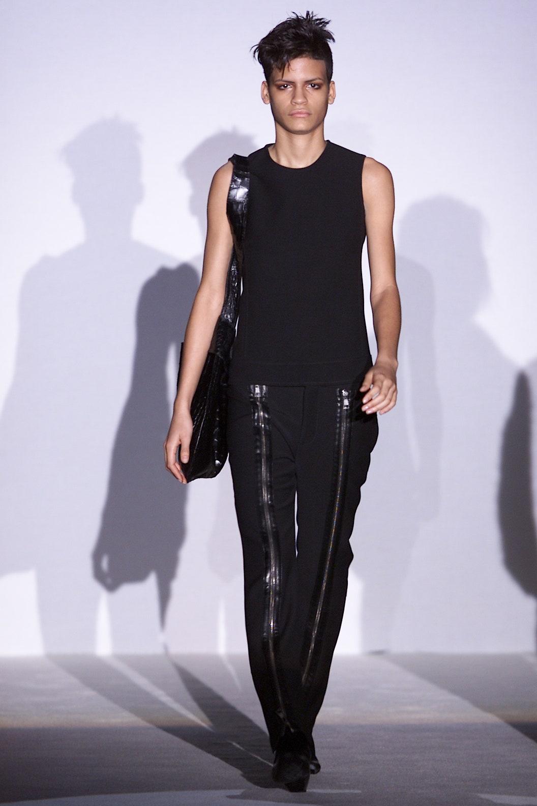 F/W 2001 Gucci by Tom Ford Runway Double Zip - Up Leather Pocket Black Wool Pants - RealList