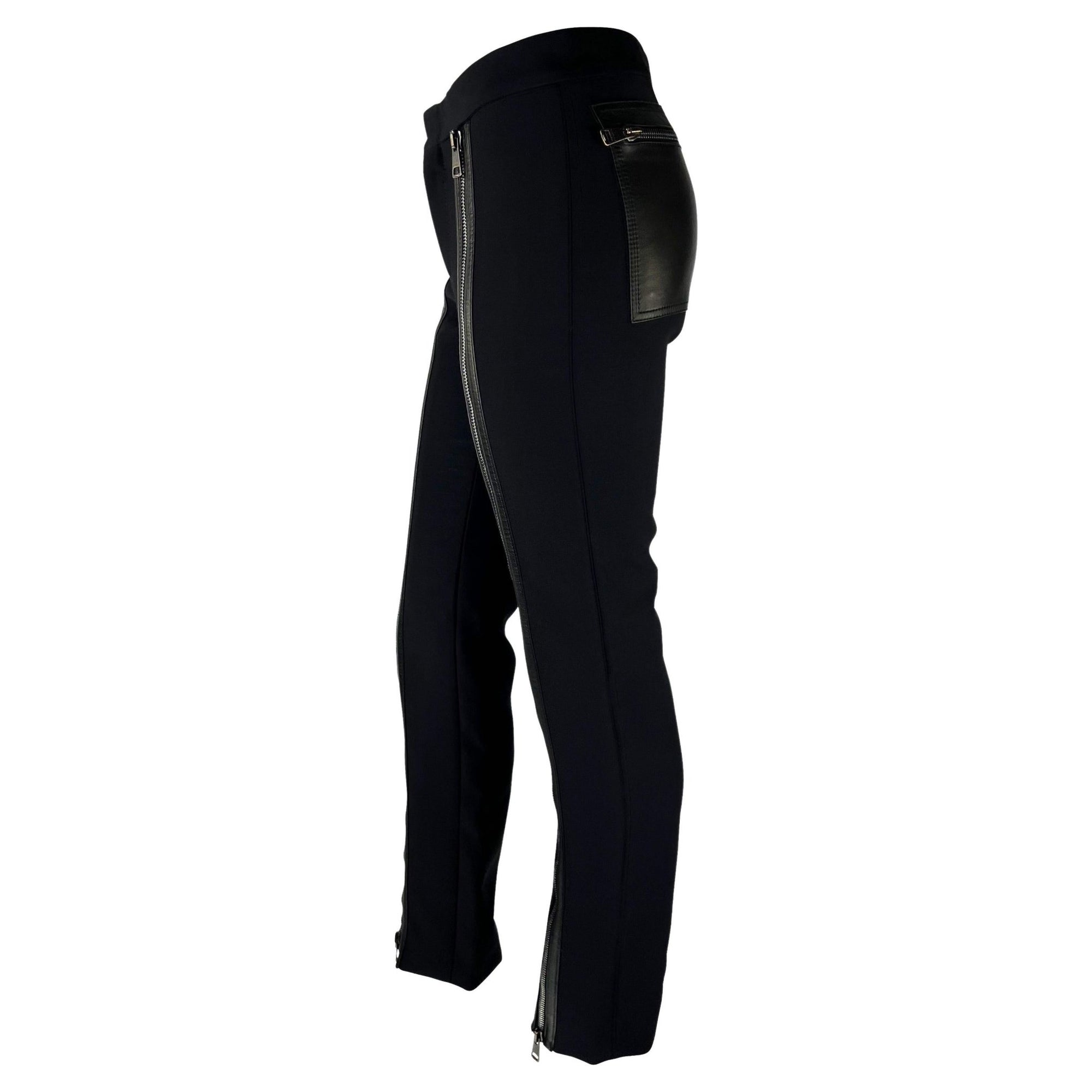 F/W 2001 Gucci by Tom Ford Runway Double Zip - Up Leather Pocket Black Wool Pants - RealList