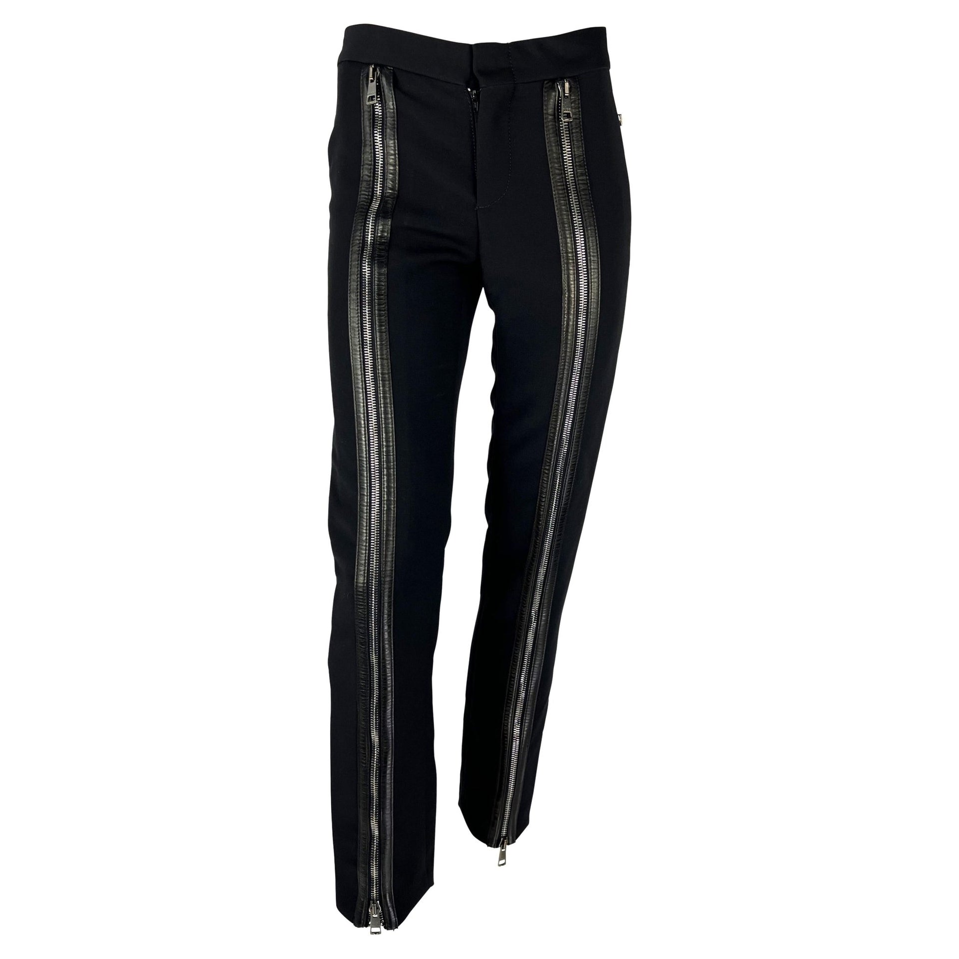 F/W 2001 Gucci by Tom Ford Runway Double Zip - Up Leather Pocket Black Wool Pants - RealList