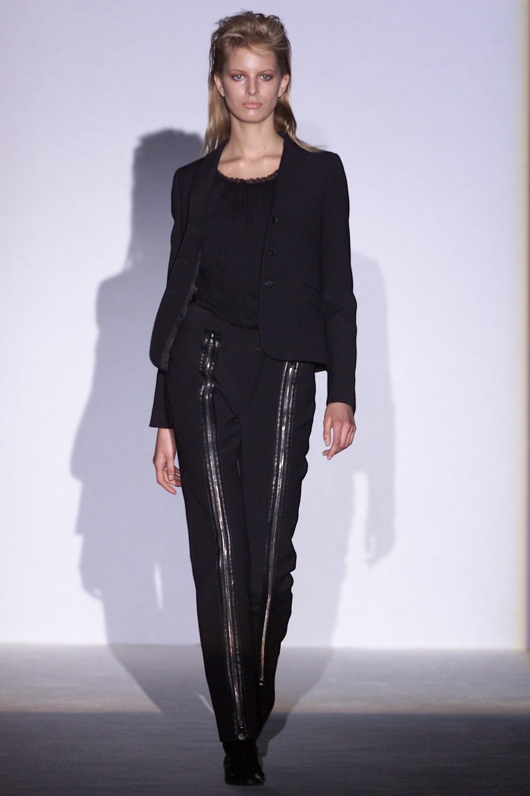 F/W 2001 Gucci by Tom Ford Runway Double Zip - Up Leather Pocket Black Wool Pants - RealList