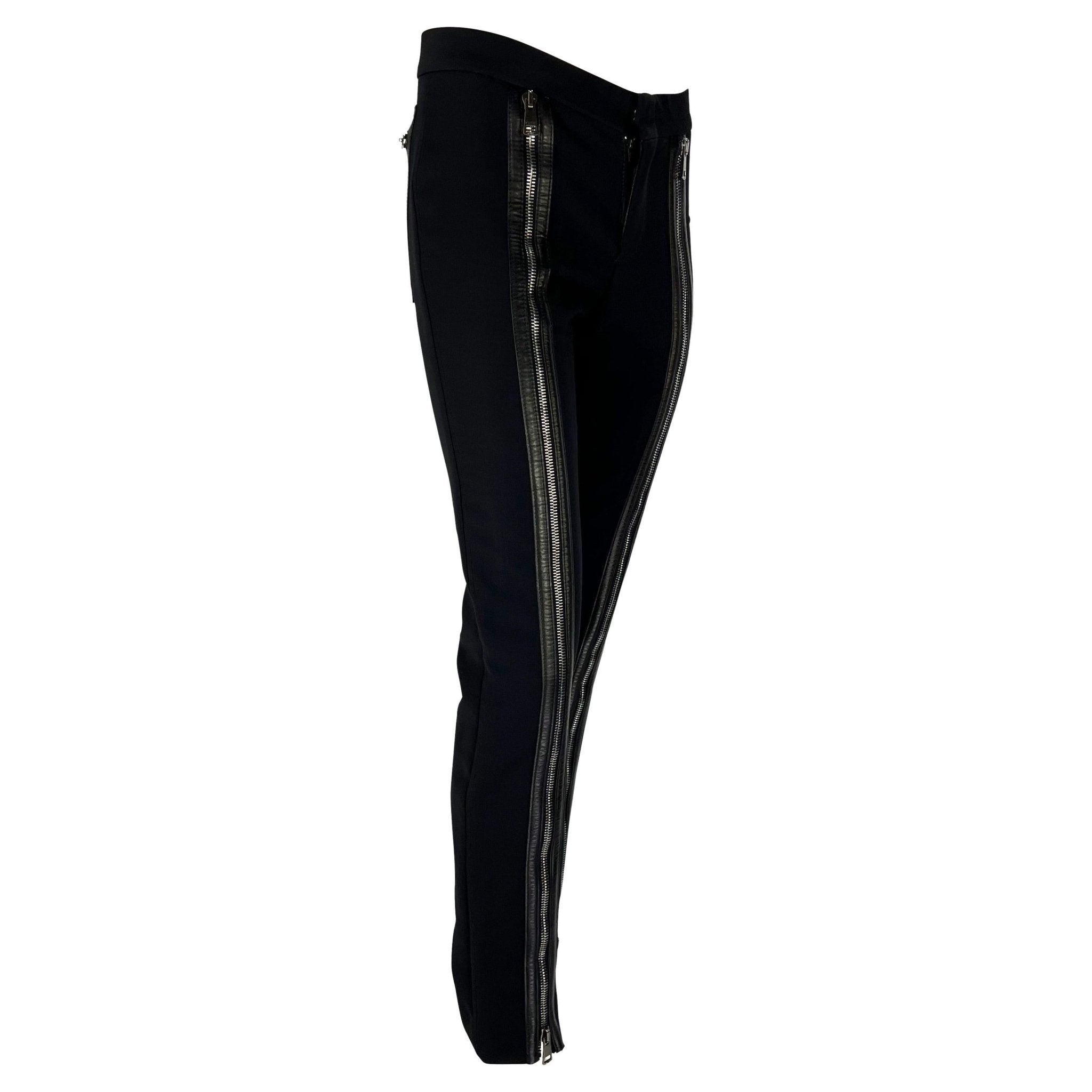 F/W 2001 Gucci by Tom Ford Runway Double Zip - Up Leather Pocket Black Wool Pants - RealList