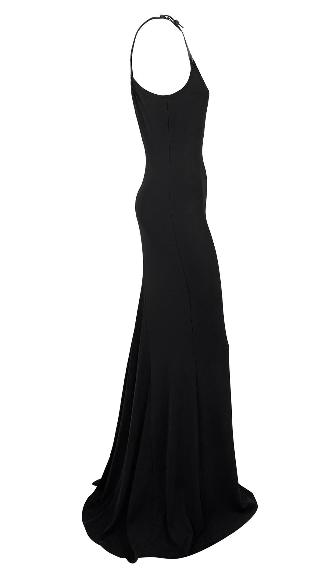 F/W 2001 Michael Kors Runway Black Leather Asymmetric Strap Bodycon Sample Gown - RealList