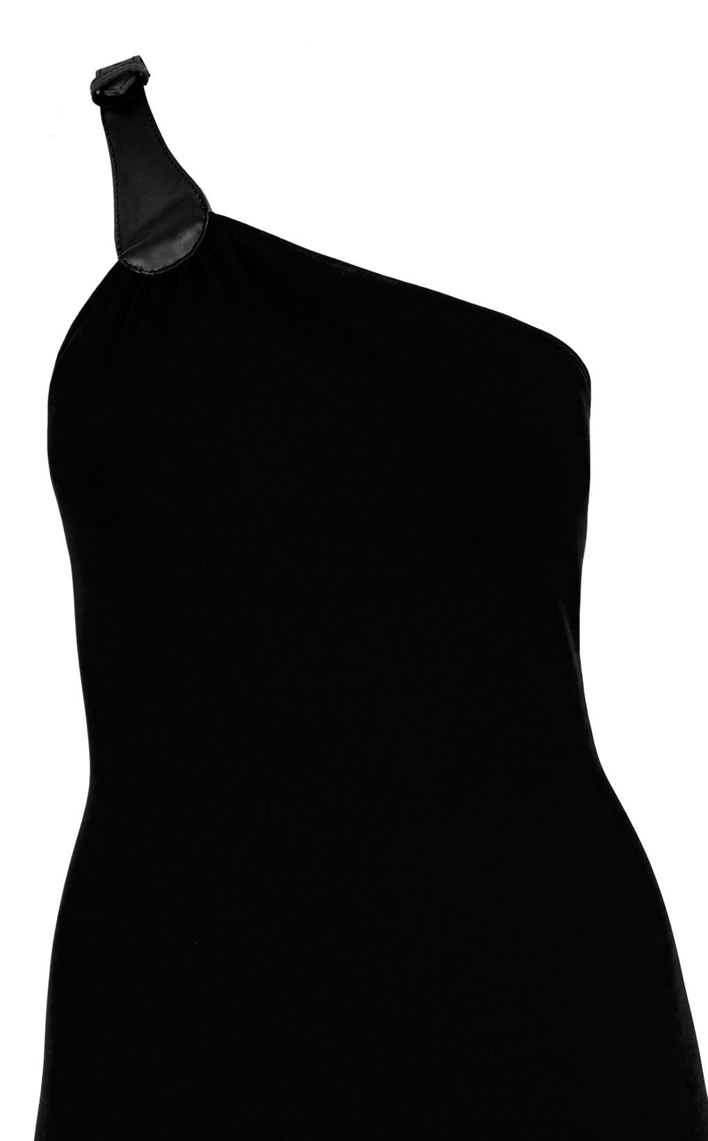 F/W 2001 Michael Kors Runway Black Leather Asymmetric Strap Bodycon Sample Gown - RealList