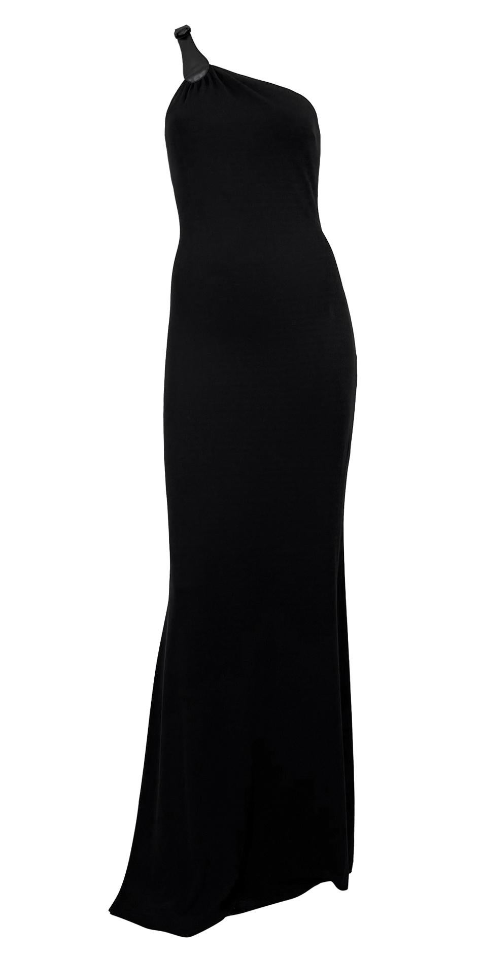F/W 2001 Michael Kors Runway Black Leather Asymmetric Strap Bodycon Sample Gown - RealList