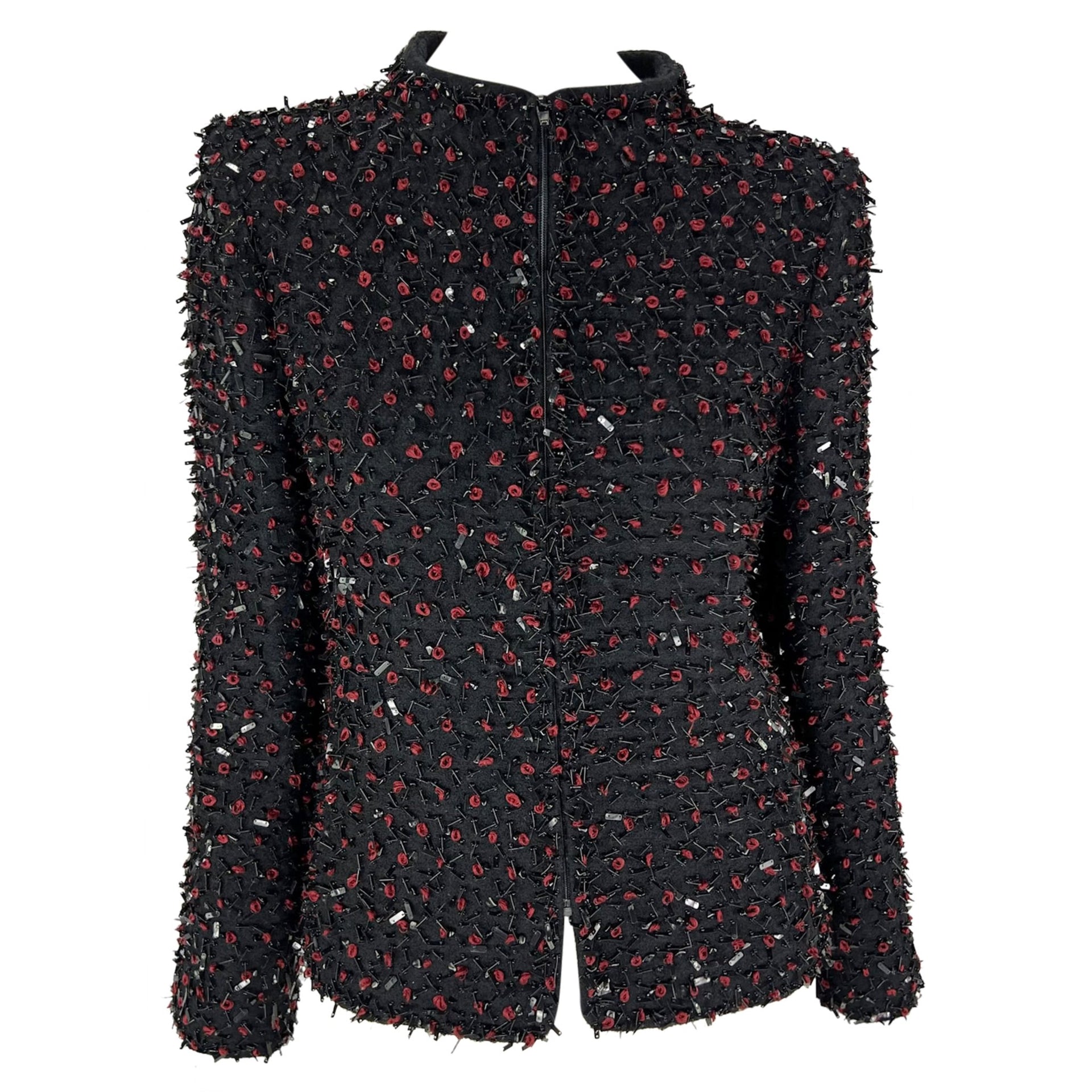 F/W 2001 Oscar de la Renta Runway Black Red Beaded Evening Jacket Blazer - RealList