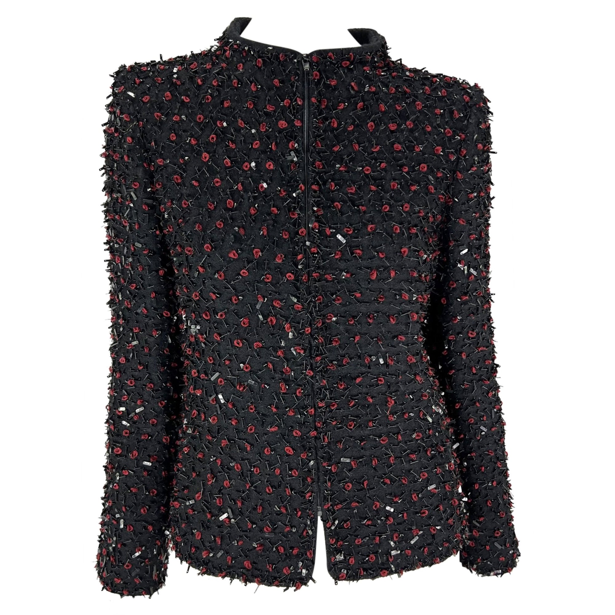 F/W 2001 Oscar de la Renta Runway Black Red Beaded Evening Jacket Blazer - RealList