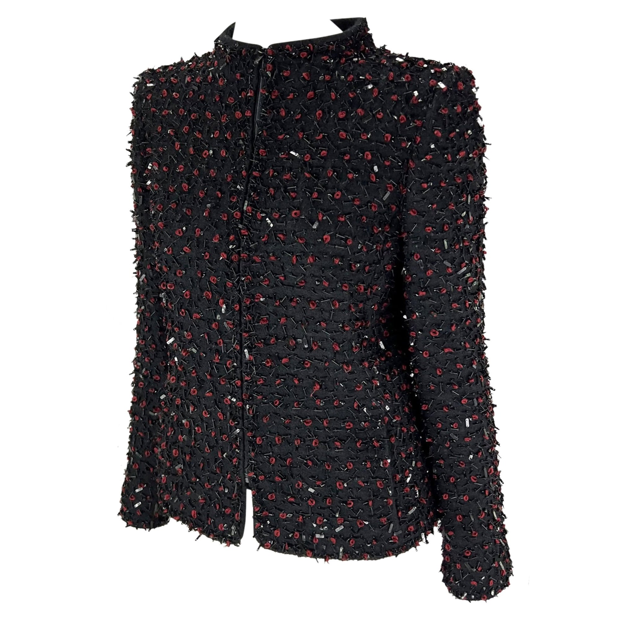 F/W 2001 Oscar de la Renta Runway Black Red Beaded Evening Jacket Blazer - RealList