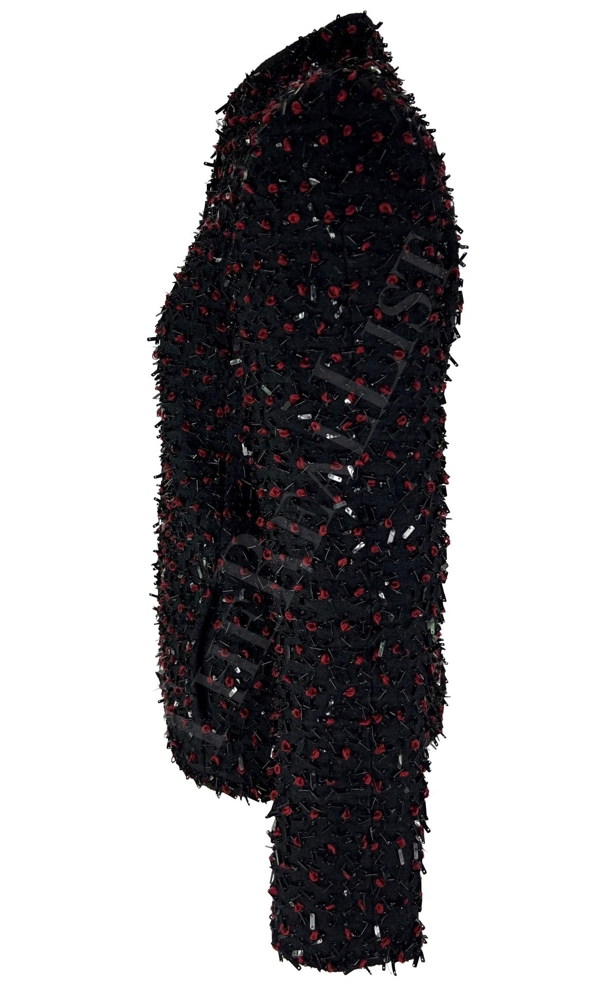 F/W 2001 Oscar de la Renta Runway Black Red Beaded Evening Jacket Blazer - RealList