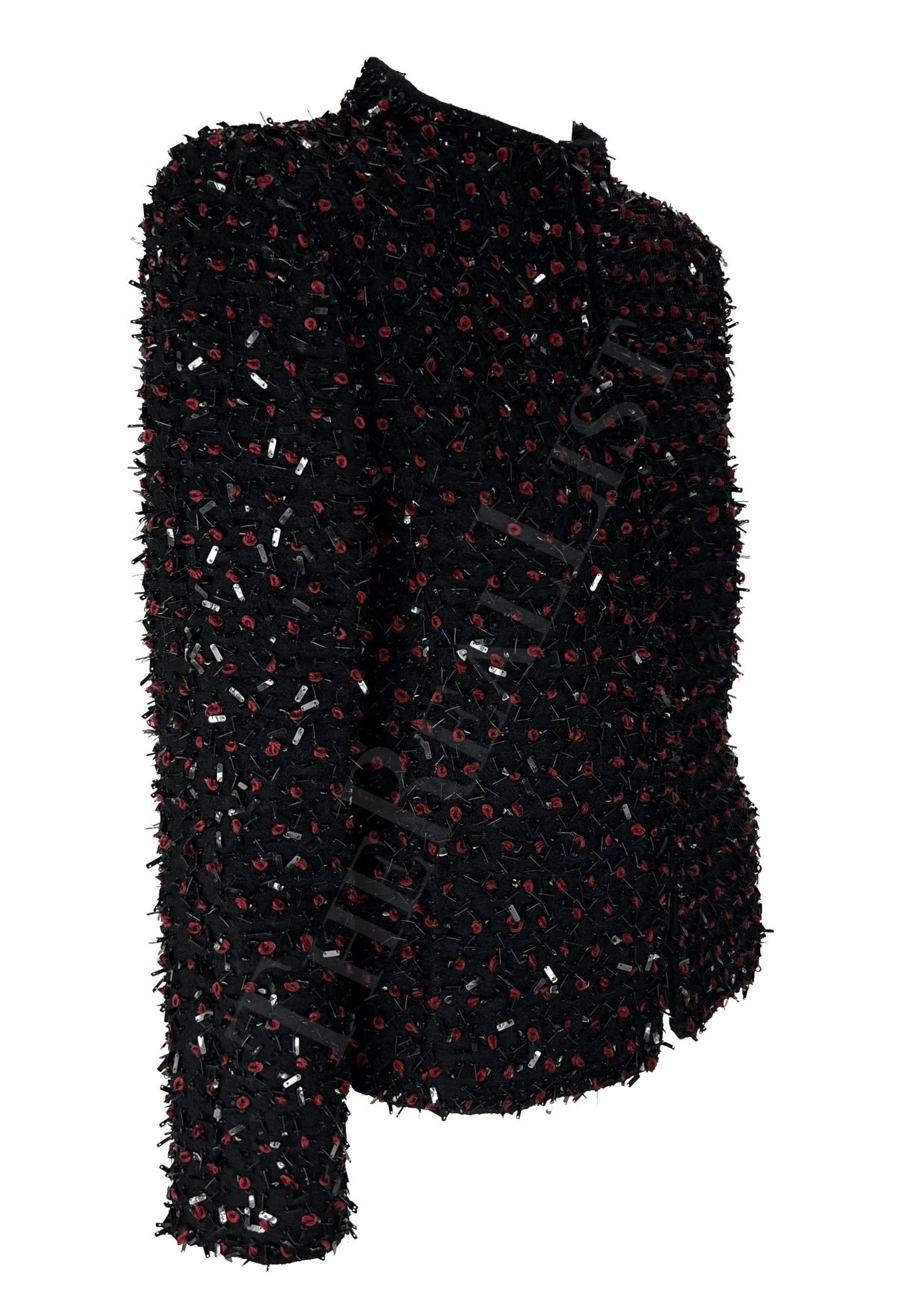 F/W 2001 Oscar de la Renta Runway Black Red Beaded Evening Jacket Blazer - RealList