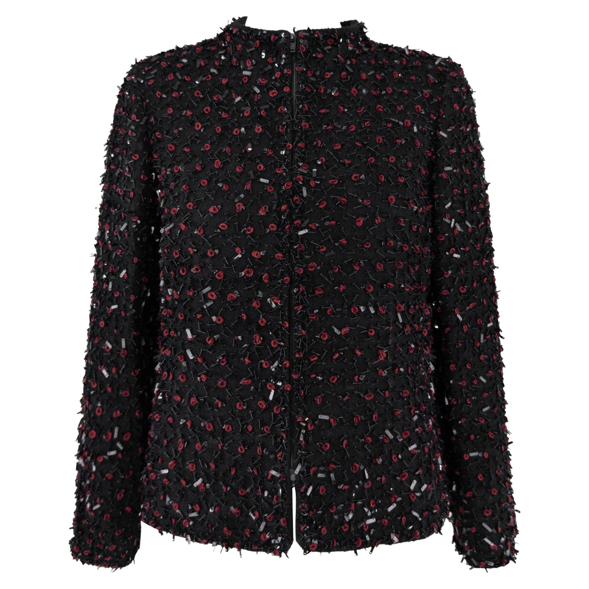 F/W 2001 Oscar de la Renta Runway Black Wool Red Beaded Evening Jacket Blazer - RealList