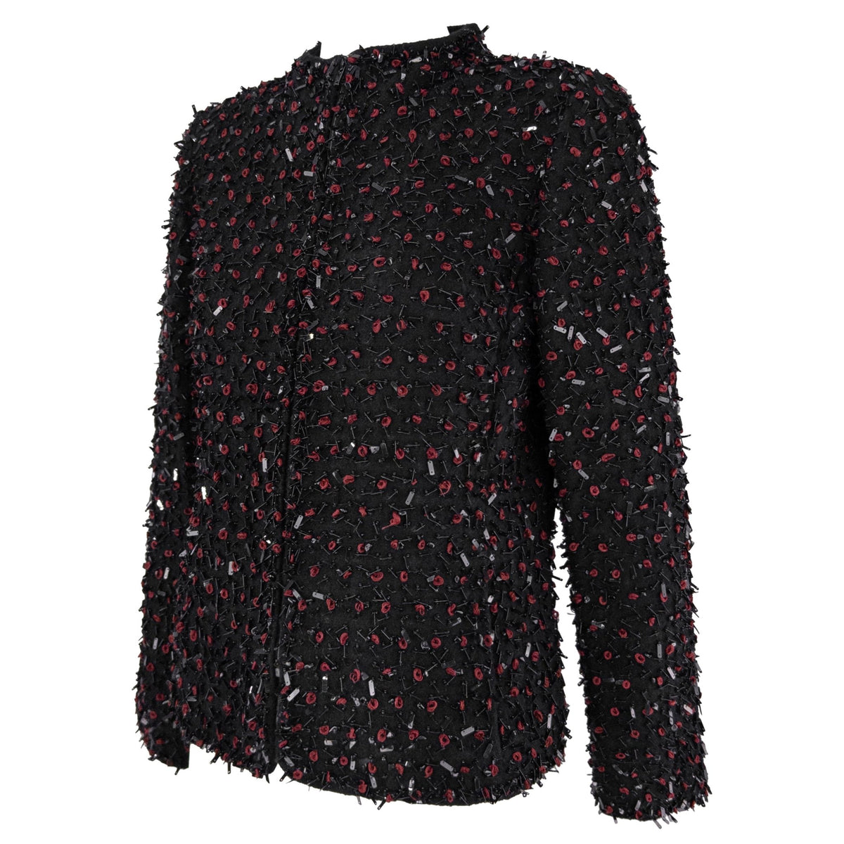 F/W 2001 Oscar de la Renta Runway Black Wool Red Beaded Evening Jacket Blazer - RealList